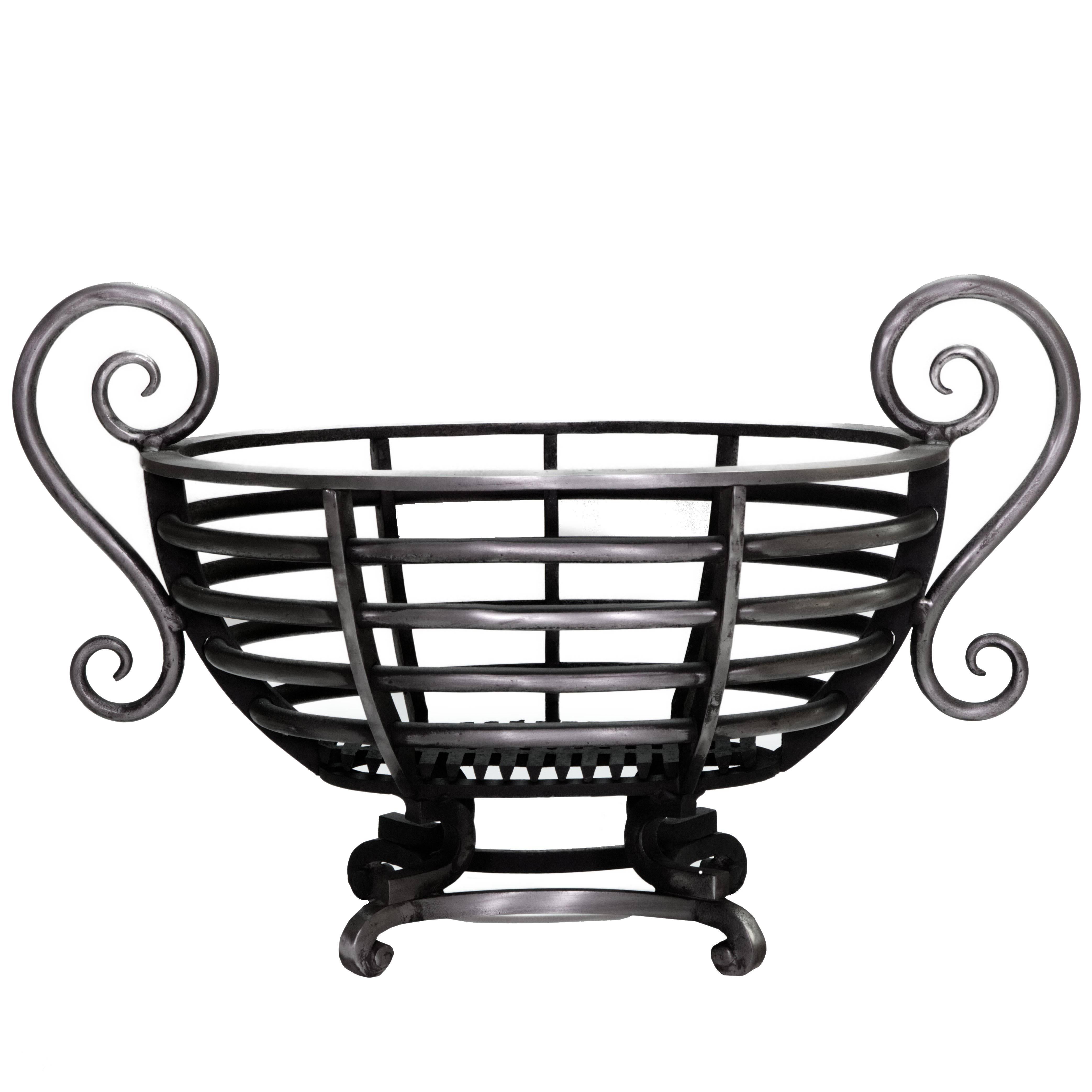 19th Century Burnished Cast Iron Fireplace Basket