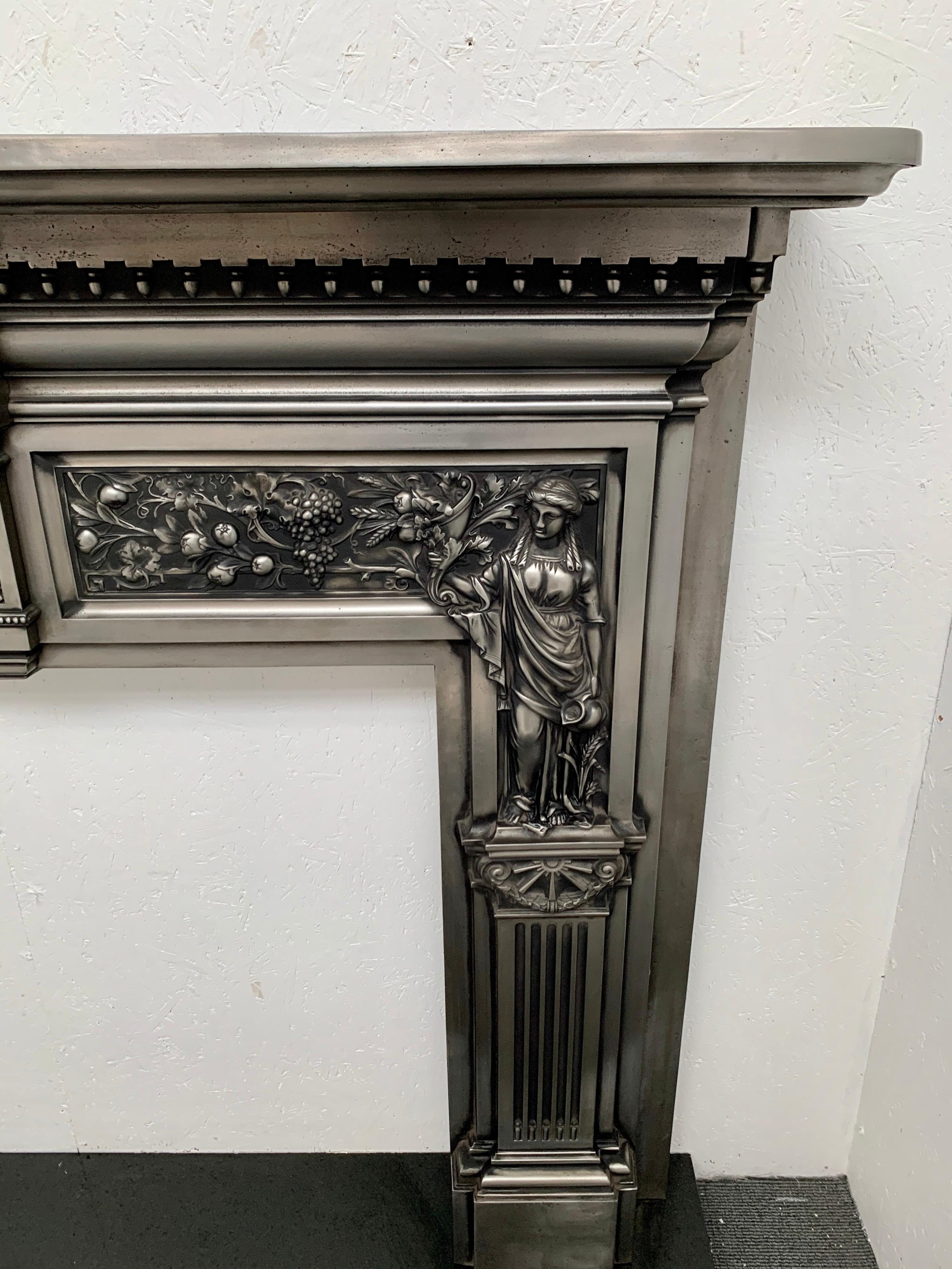 19th Century Burnished Cast Iron Fireplace Mantlepiece For Sale 11