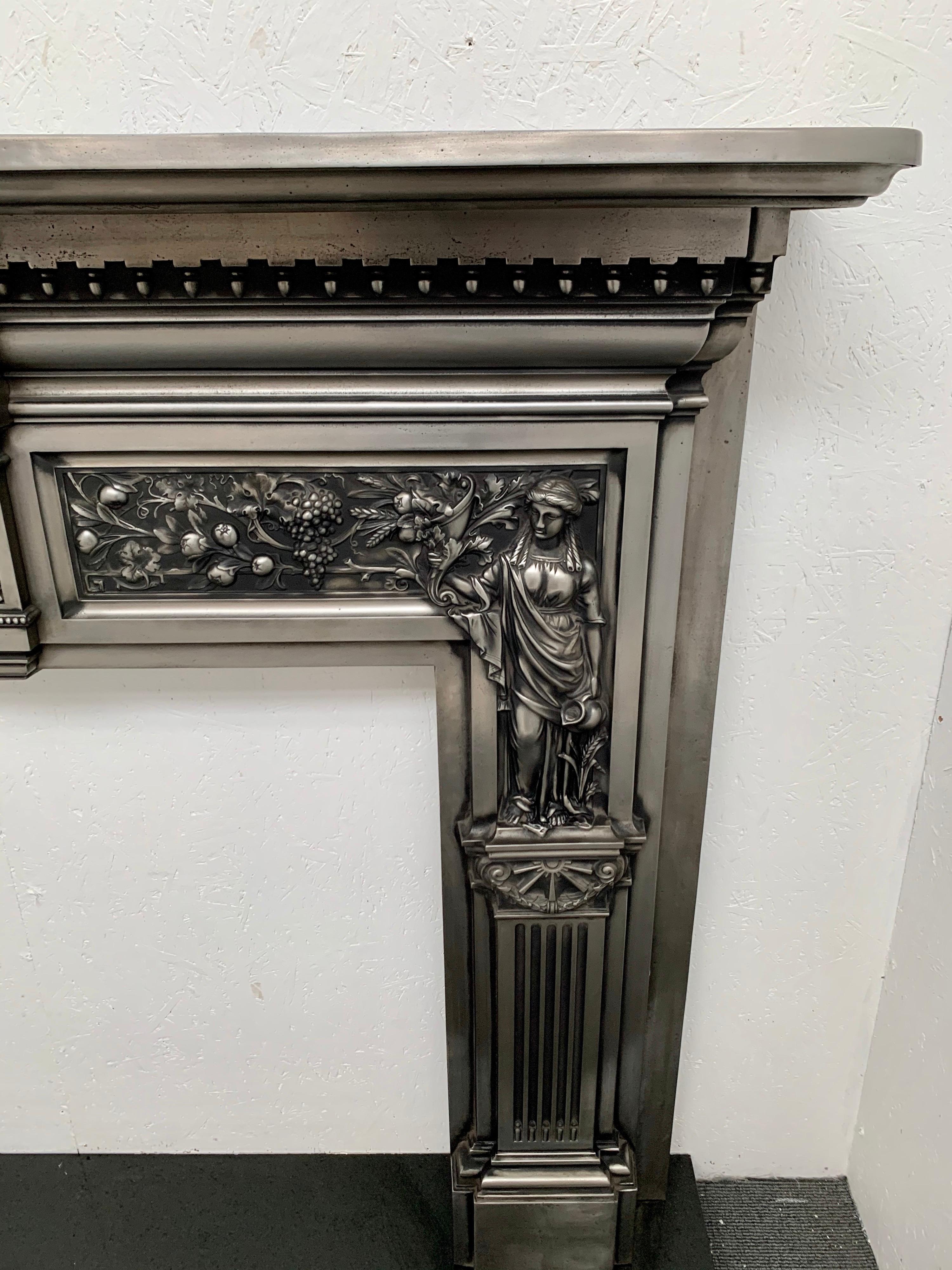 19th Century Burnished Cast Iron Fireplace Mantlepiece 11