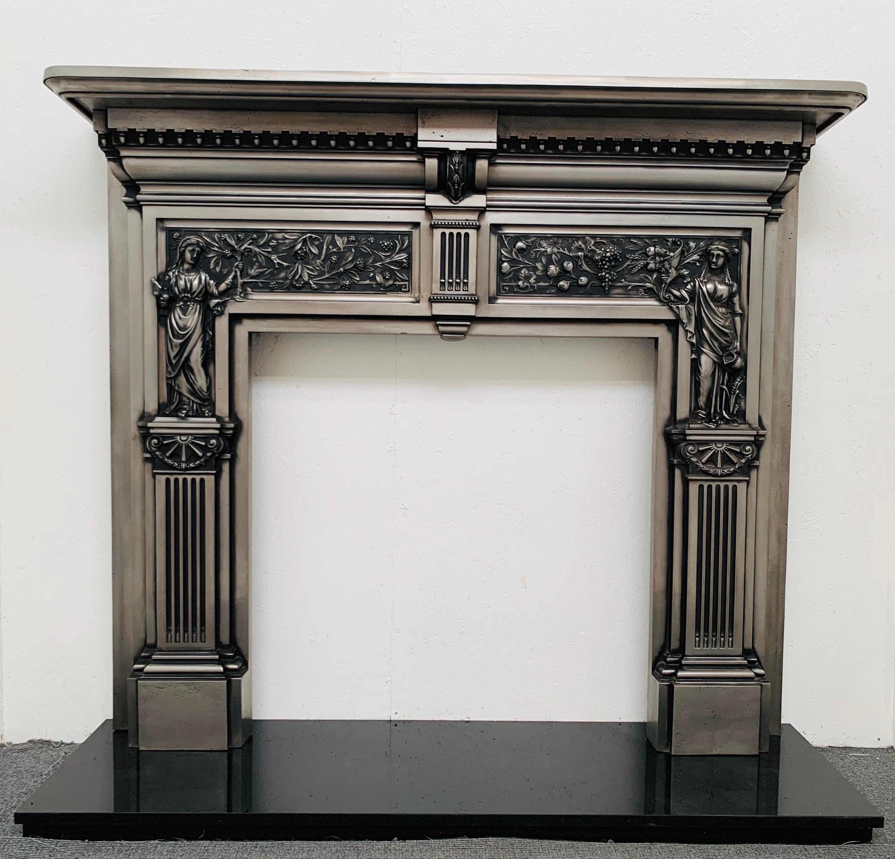 Victorian 19th Century Burnished Cast Iron Fireplace Mantlepiece For Sale