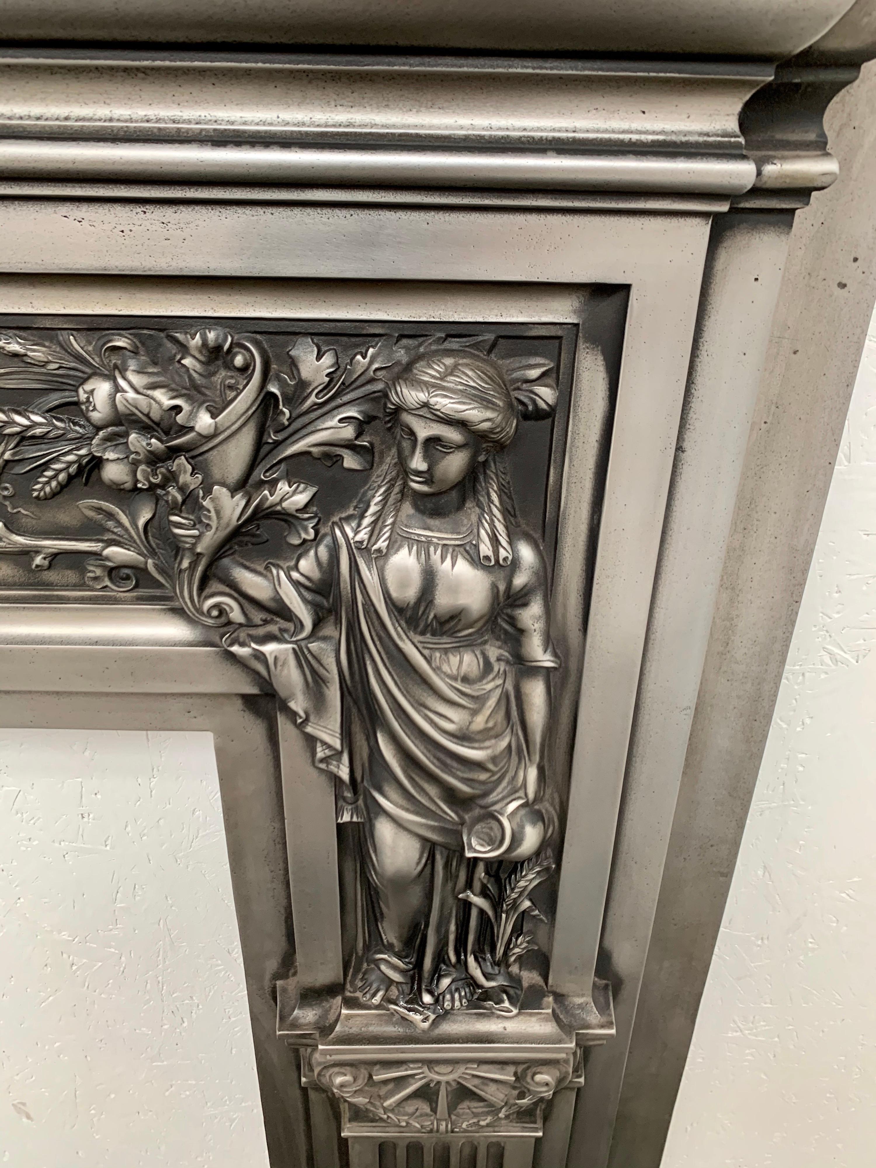 English 19th Century Burnished Cast Iron Fireplace Mantlepiece
