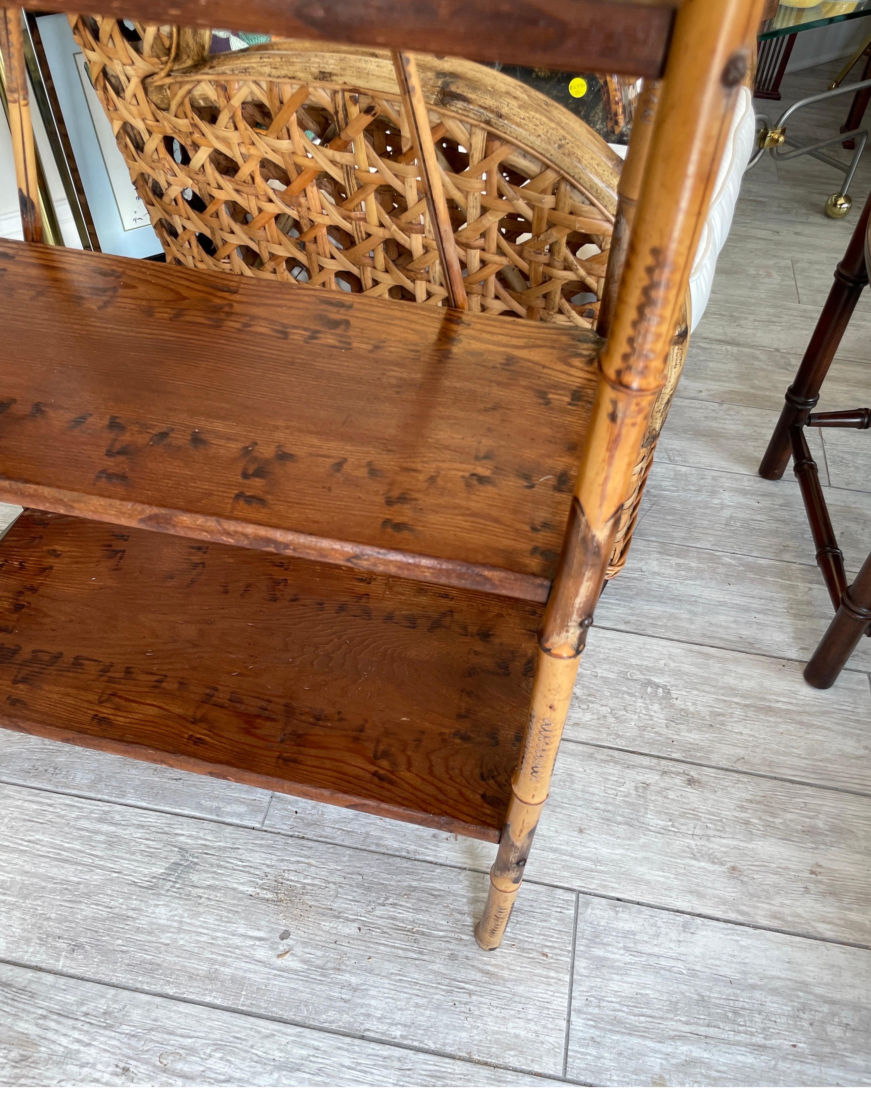 English 19th Century Burnt Bamboo Four Shelf Etagere