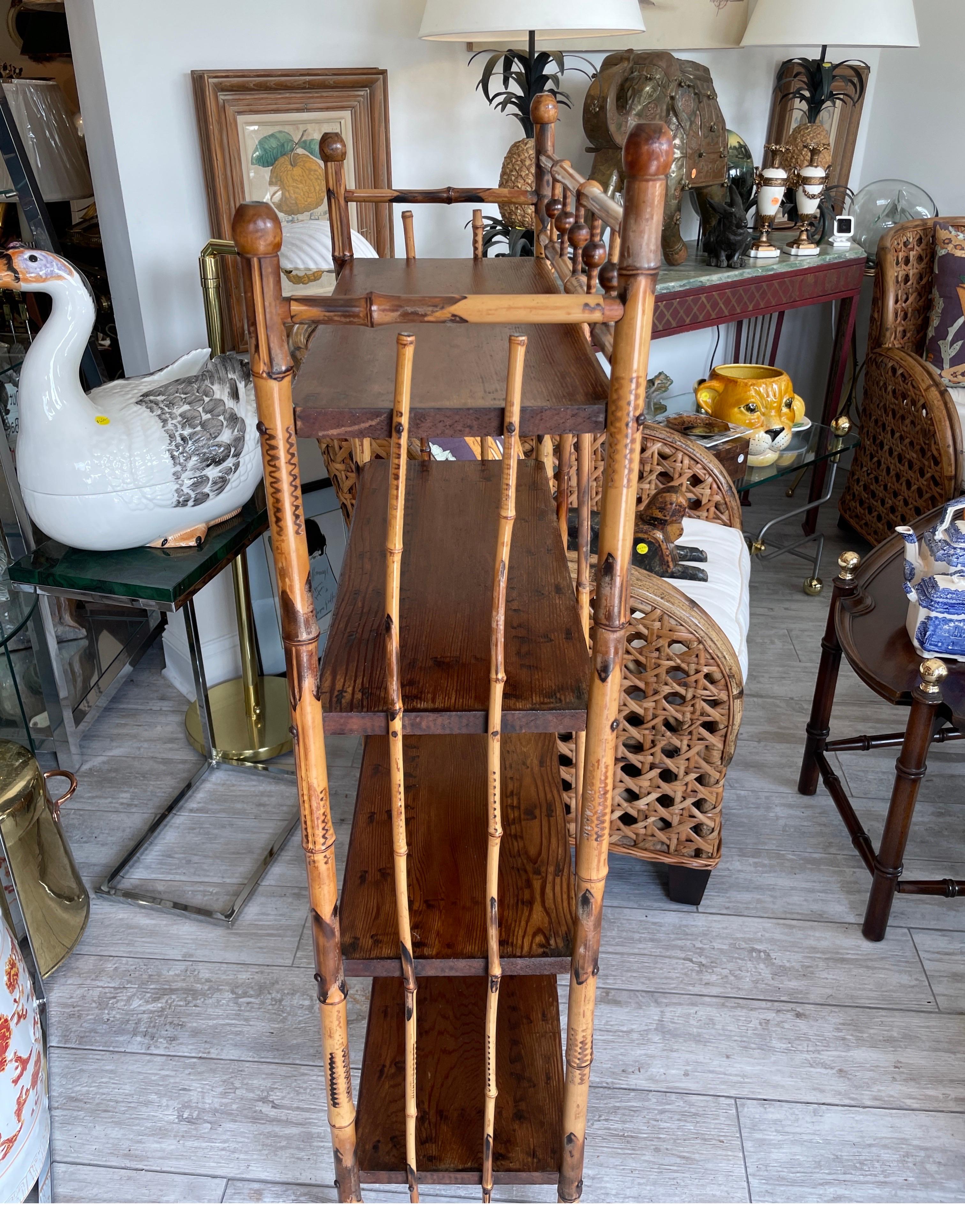 19th Century Burnt Bamboo Four Shelf Etagere In Good Condition In West Palm Beach, FL