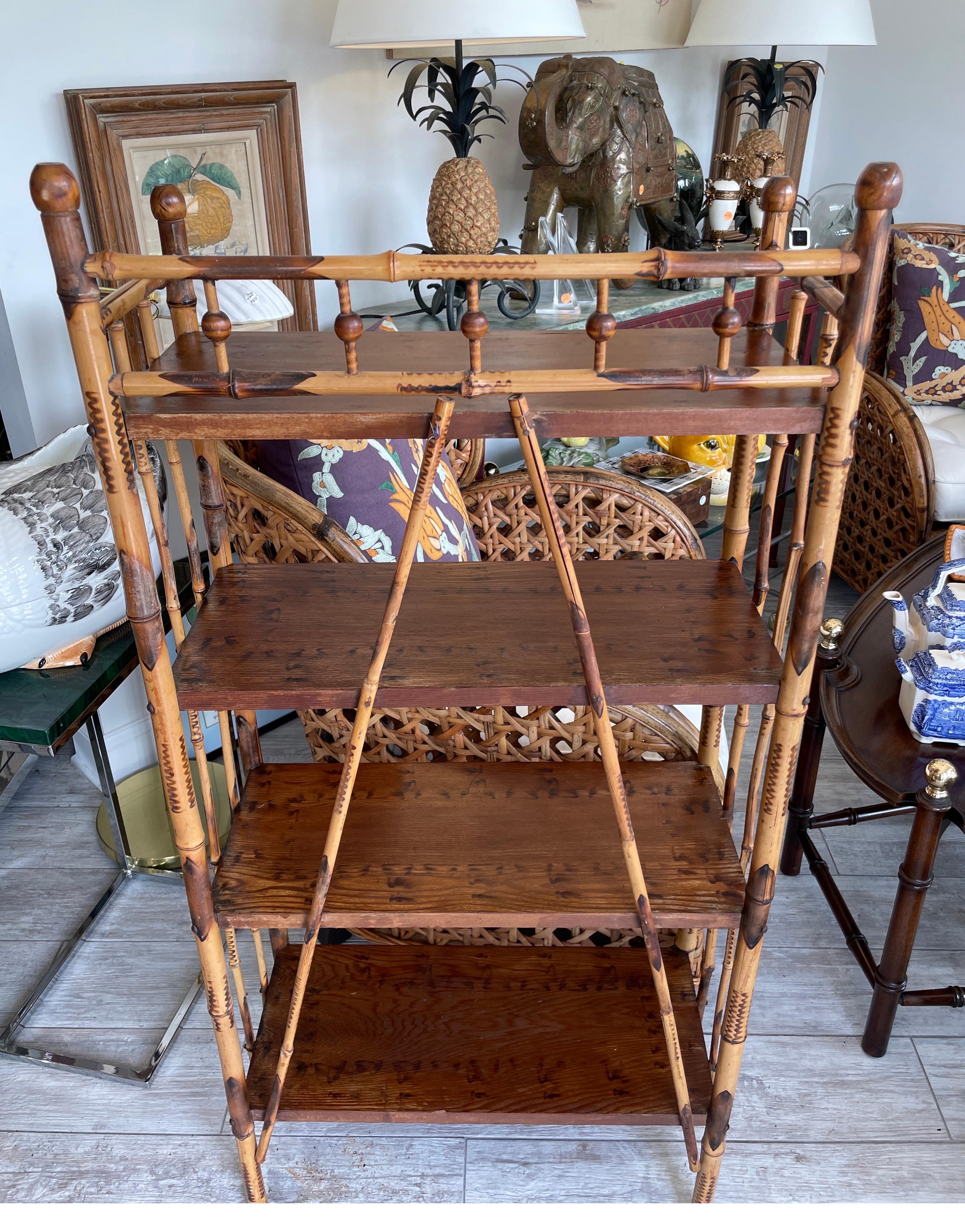 19th Century Burnt Bamboo Four Shelf Etagere 1