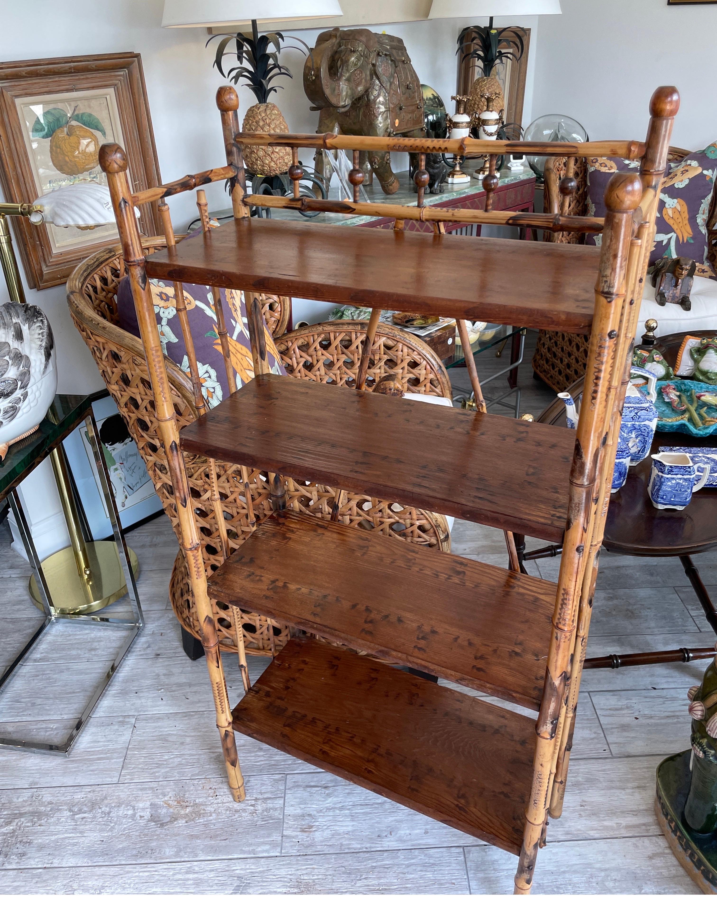 19th Century Burnt Bamboo Four Shelf Etagere 3