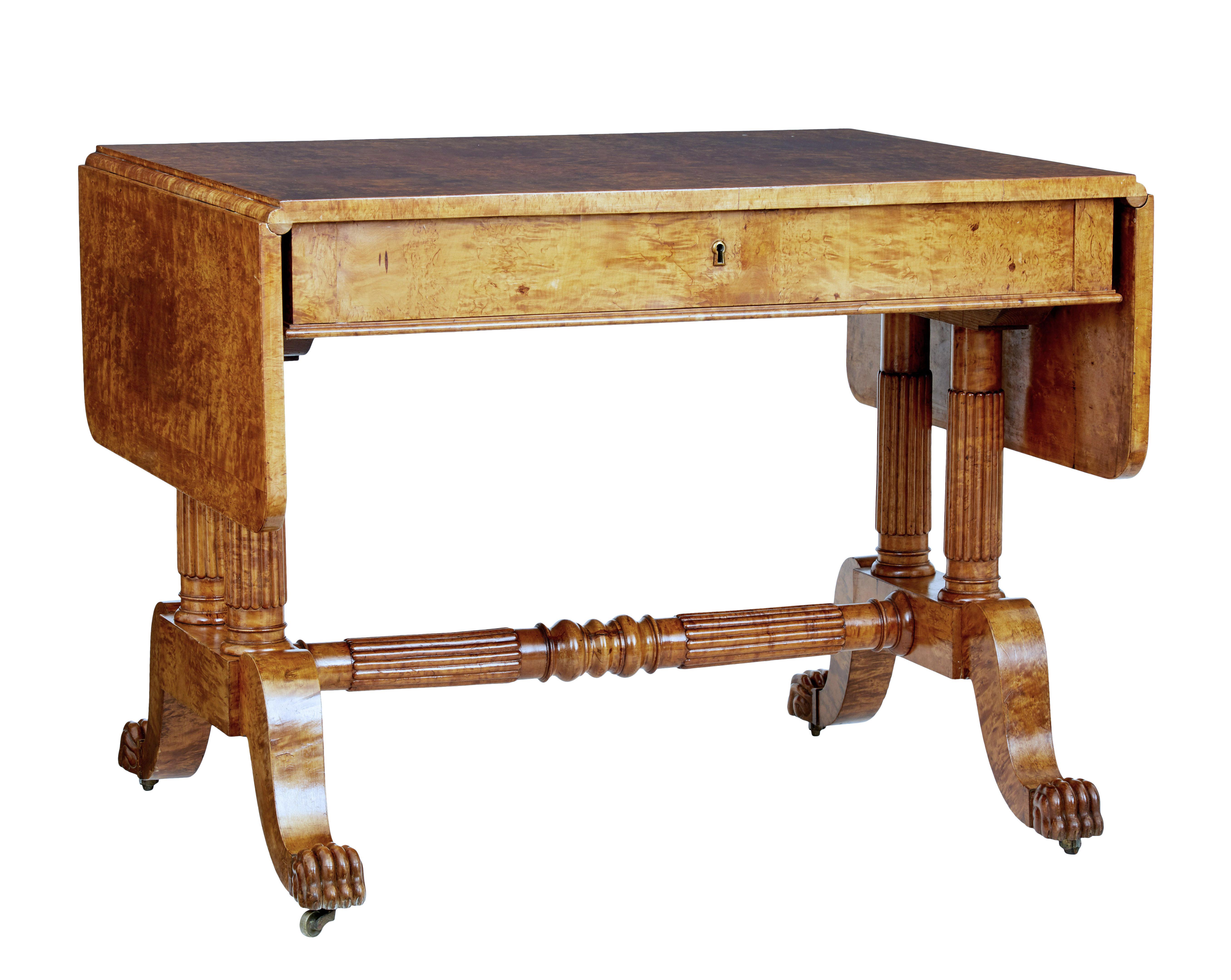 Hand-Carved 19th Century Burr Birch Biedermeier Sofa Table