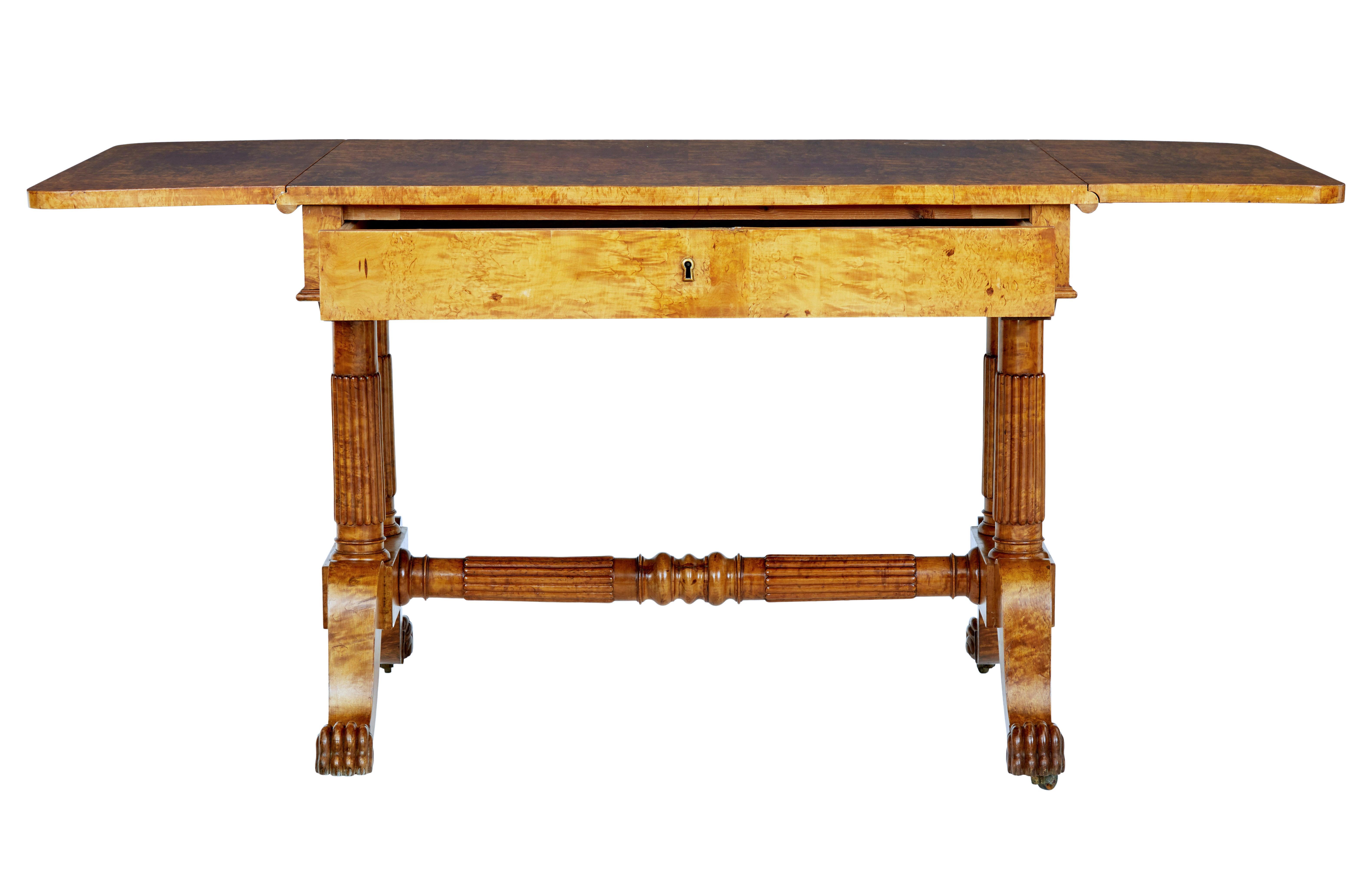 Carved 19th century burr birch Biedermeier sofa table For Sale