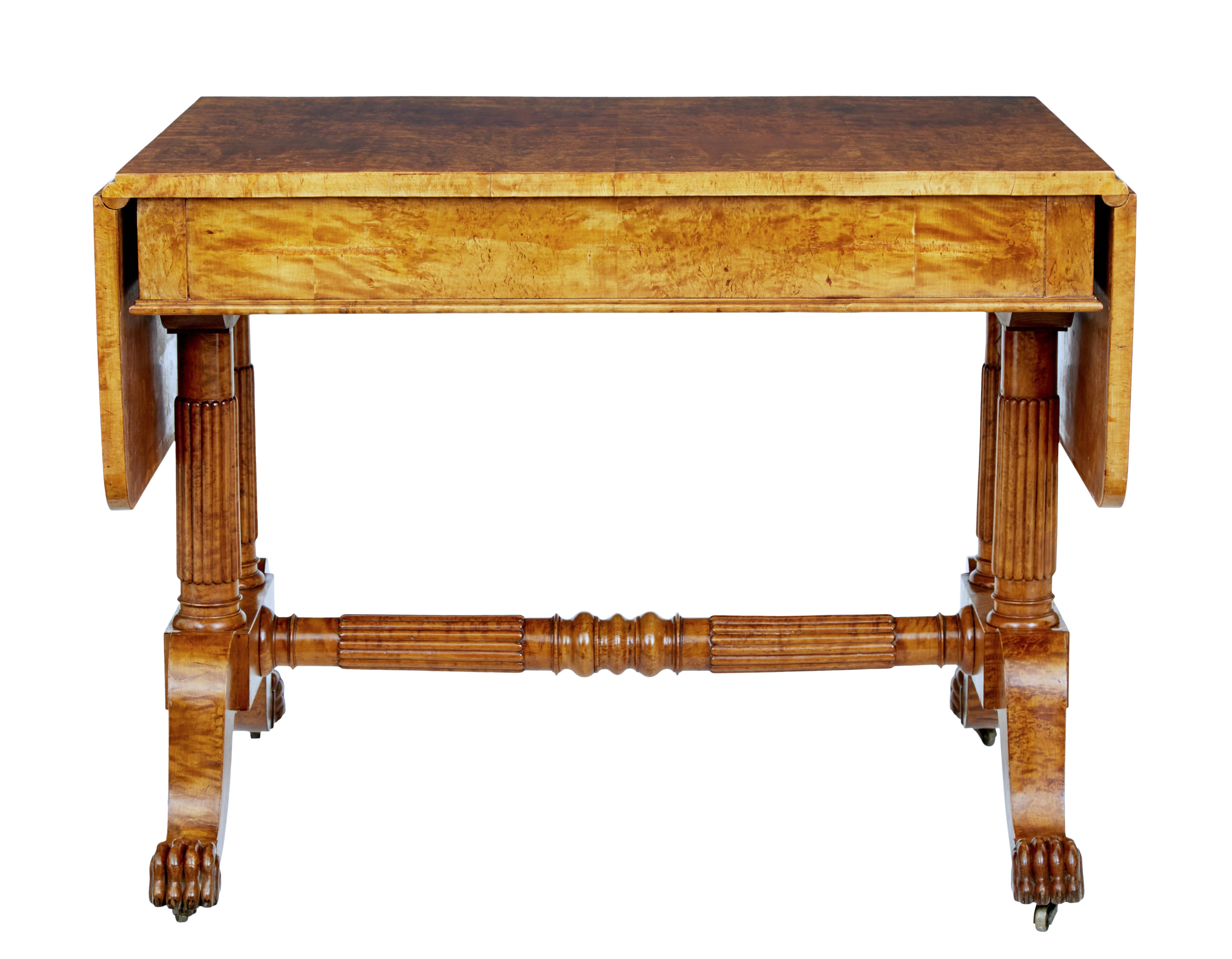 19th Century Burr Birch Biedermeier Sofa Table 1