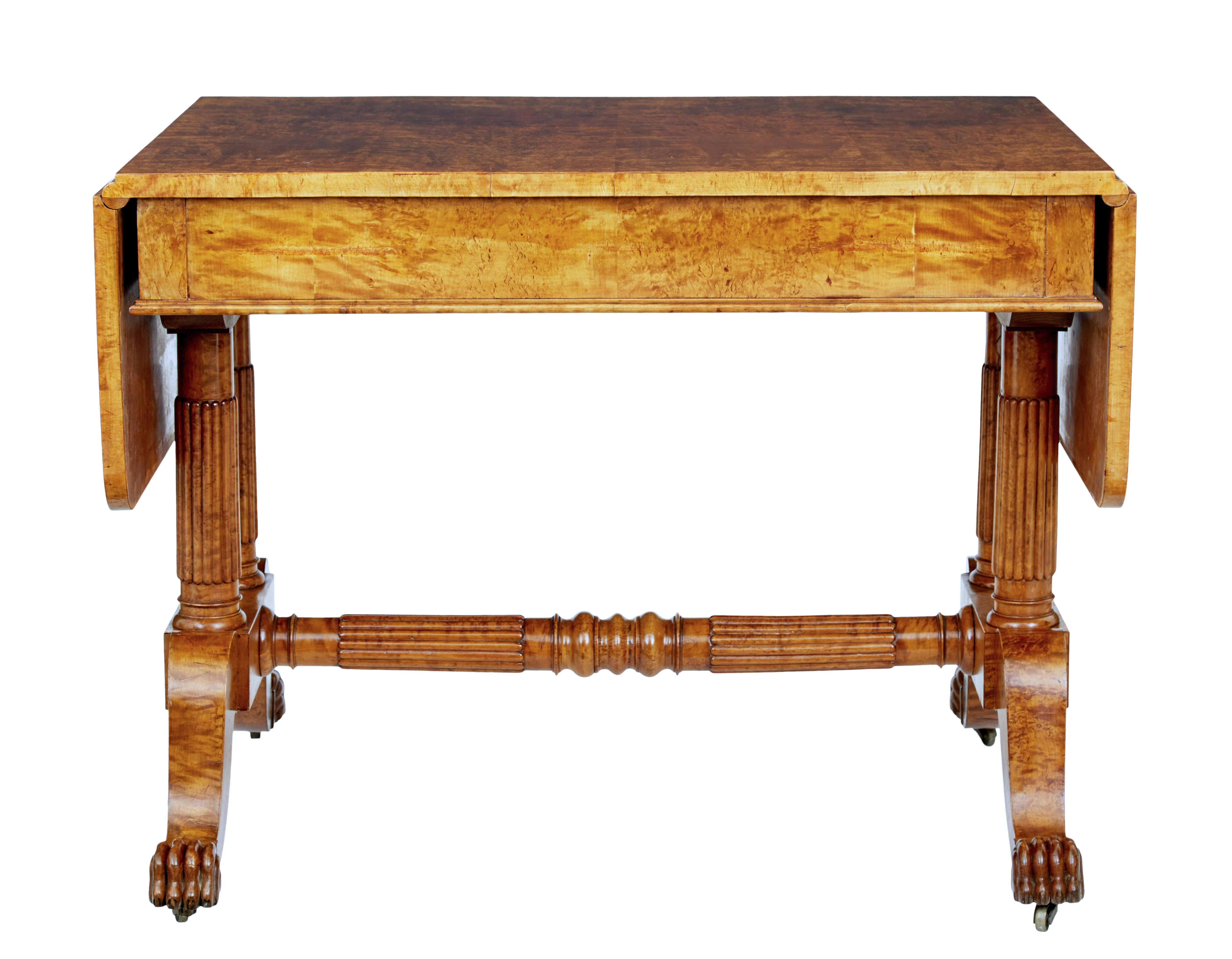 Birch 19th century burr birch Biedermeier sofa table For Sale