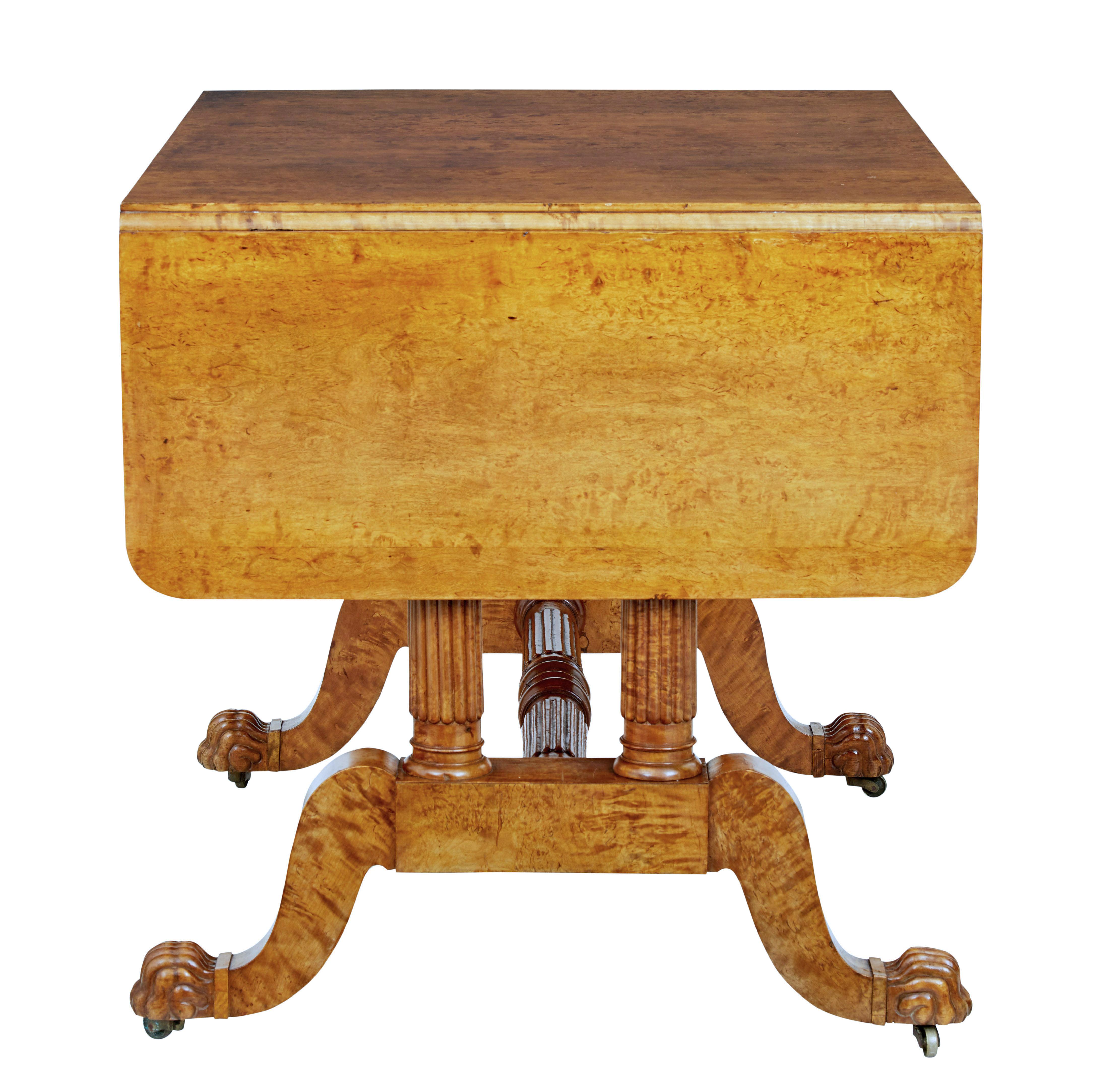 19th century burr birch Biedermeier sofa table For Sale 1