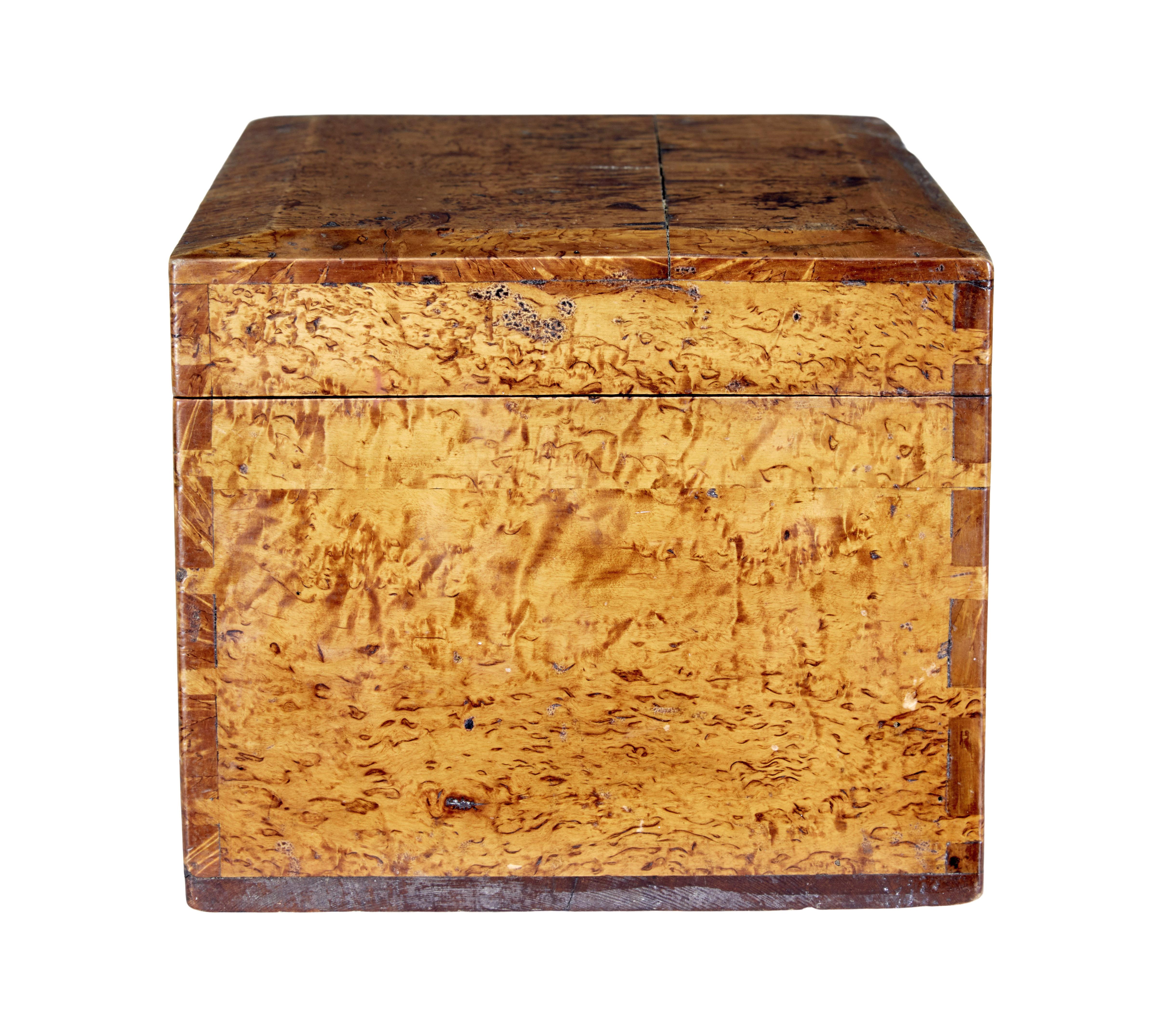 Victorian 19th Century burr birch sugar box For Sale