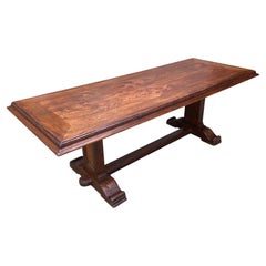 19th Century Burr Elm and Oak Trestle End Farmhouse Dining Table