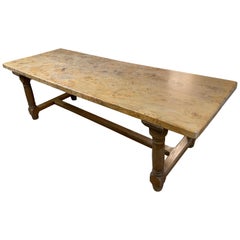 Burr Elm Farmhouse Table with Round Legs and Stretcher