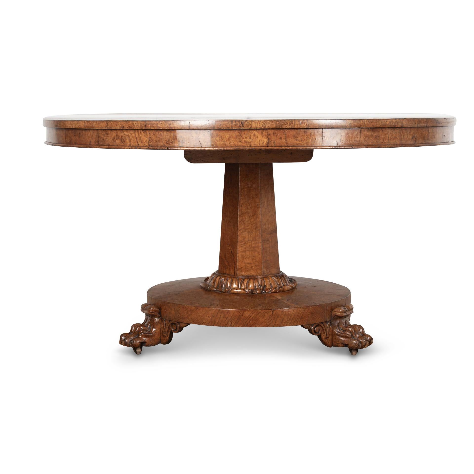 Regency 19th Century Burr Oak Centre Table For Sale