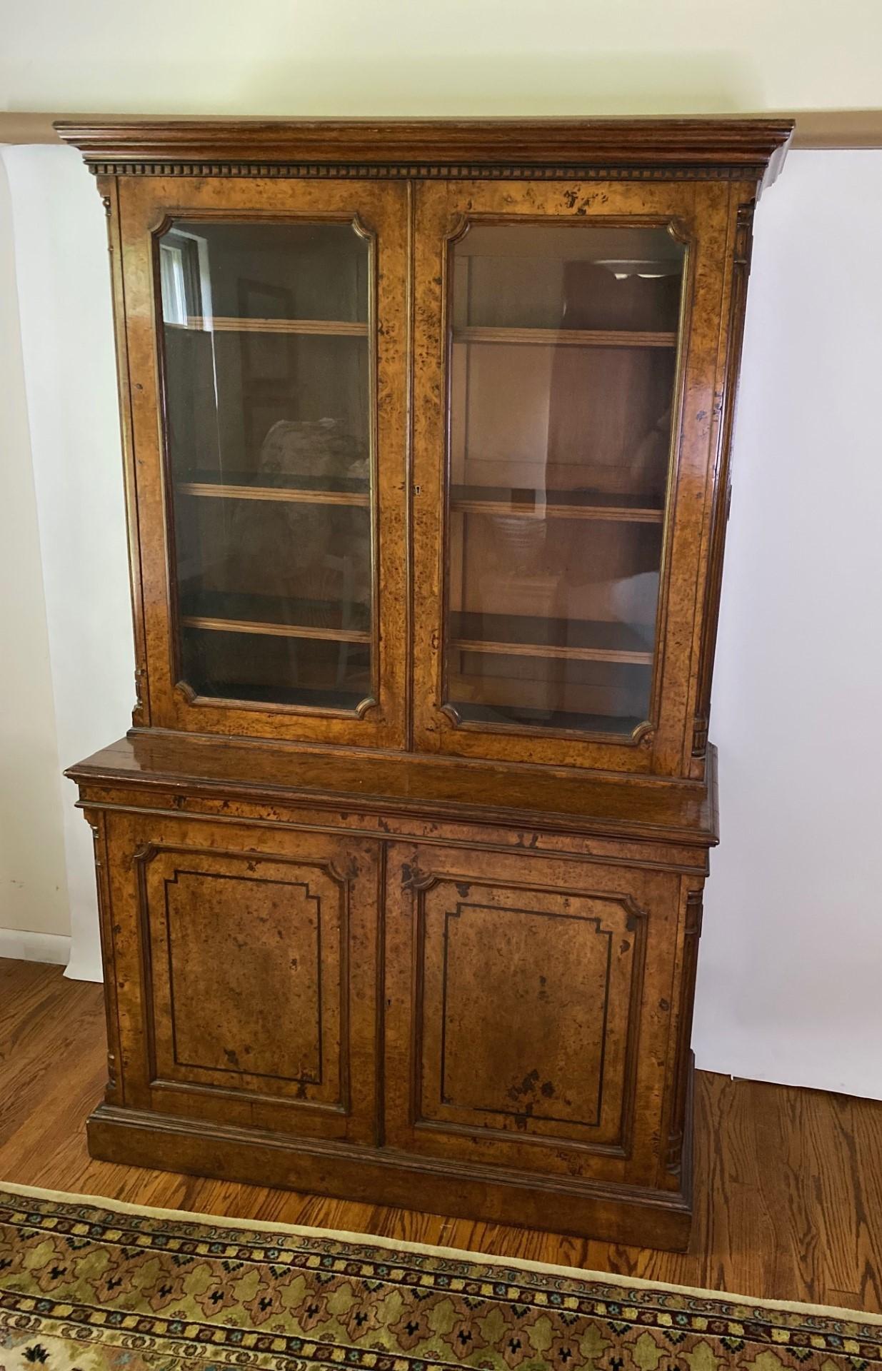 English 19th Century Burr Oak William IV Bookcase from England For Sale