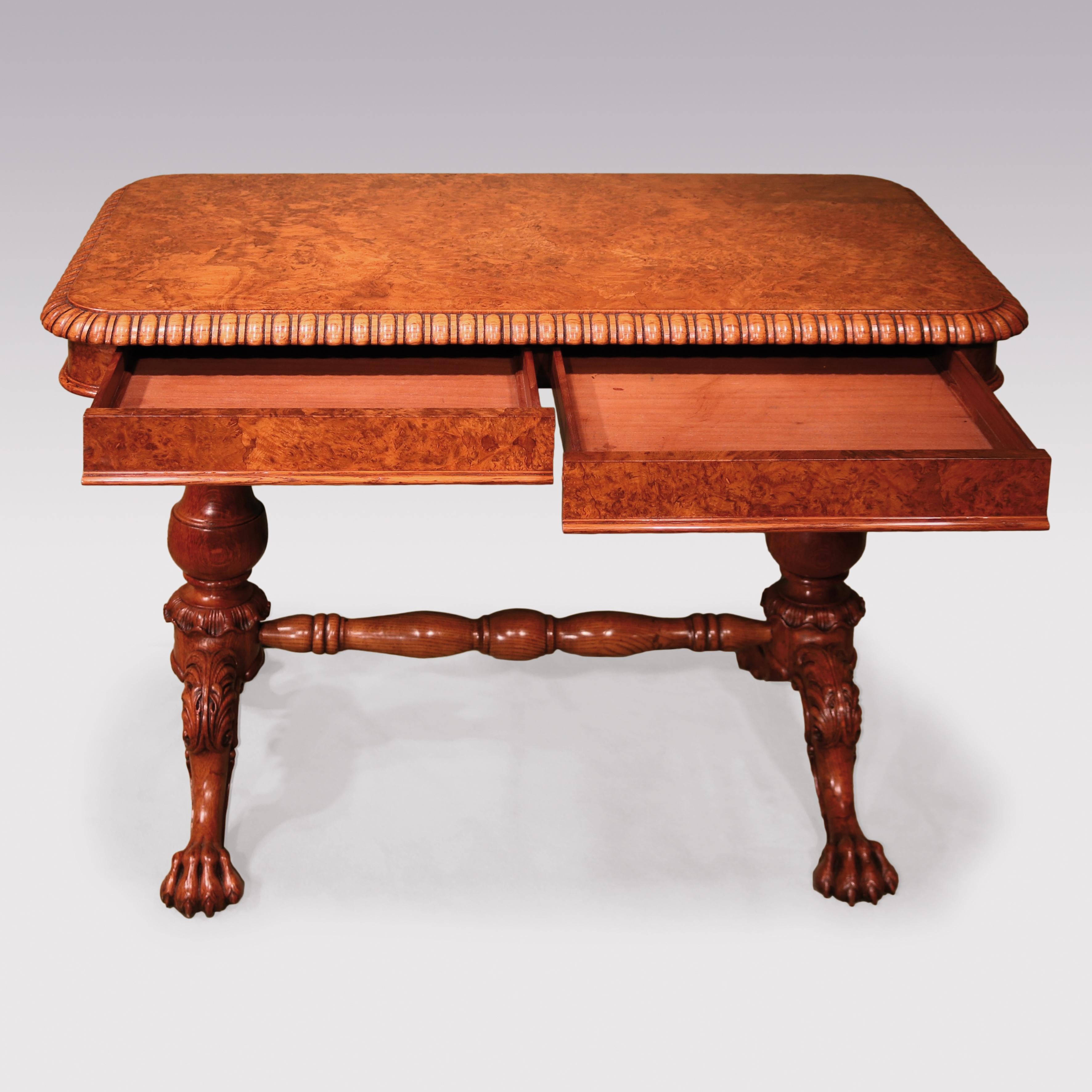 English 19th Century Burr Oak Writing Table For Sale