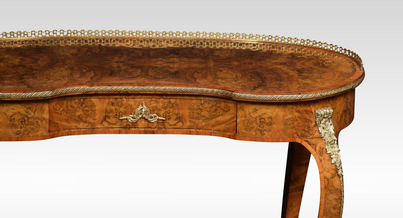 19th Century Burr Walnut and Marquetry Kidney Shaped Writing Table 1