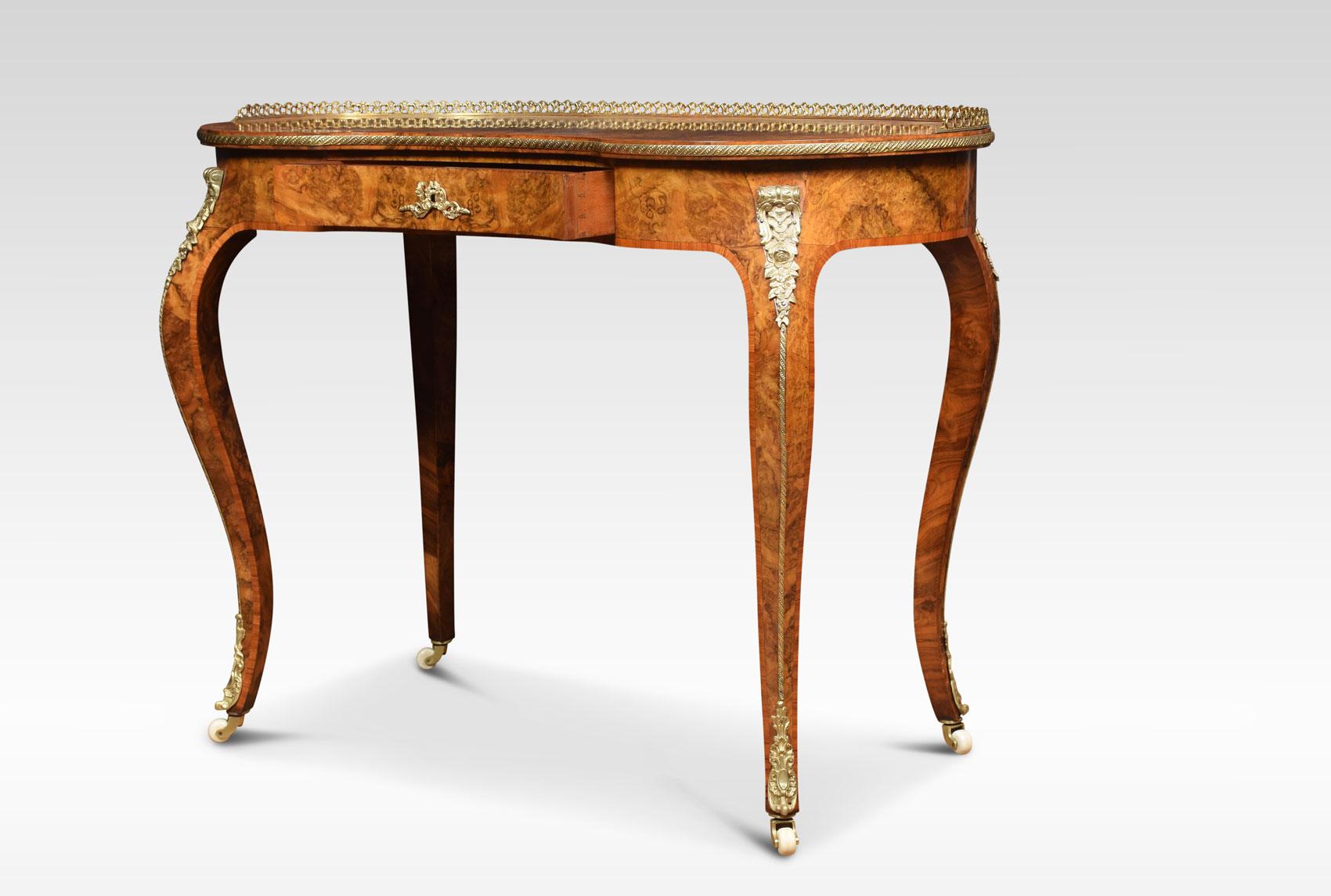 19th Century Burr Walnut and Marquetry Kidney Shaped Writing Table 2