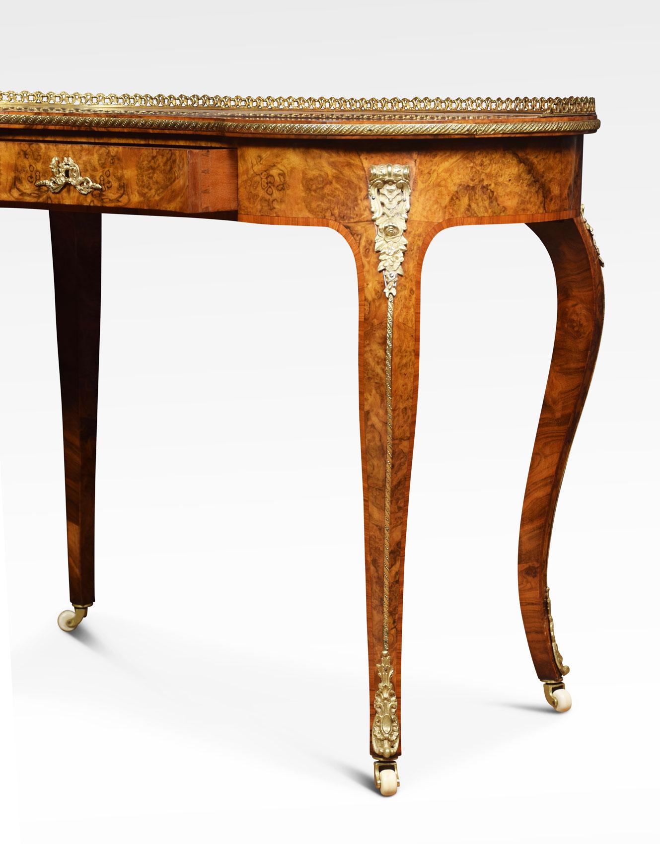19th Century Burr Walnut and Marquetry Kidney Shaped Writing Table 3