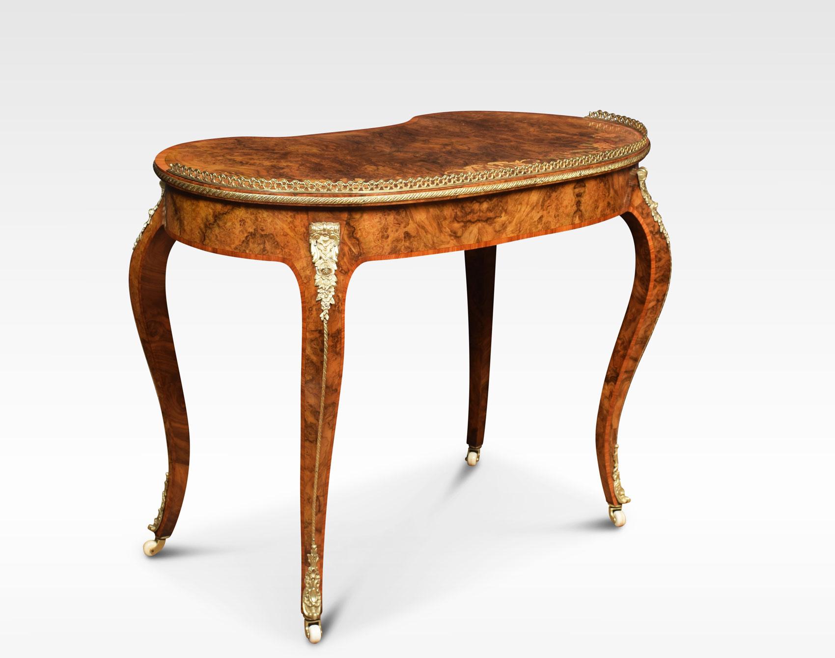 19th Century Burr Walnut and Marquetry Kidney Shaped Writing Table 5