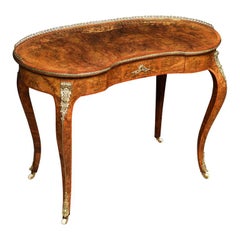 19th Century Burr Walnut and Marquetry Kidney Shaped Writing Table