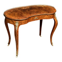 19th Century Burr Walnut and Marquetry Kidney Shaped Writing Table