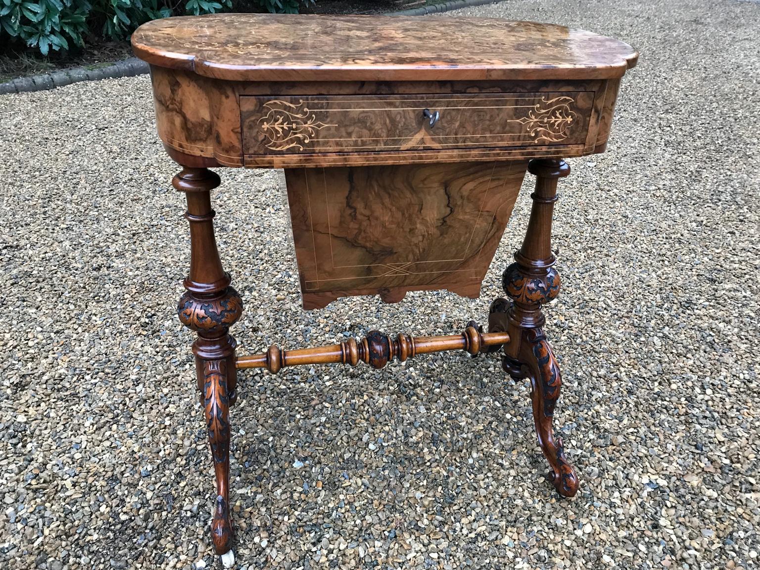 19th Century Burr Walnut and Marquetry Work Table 3