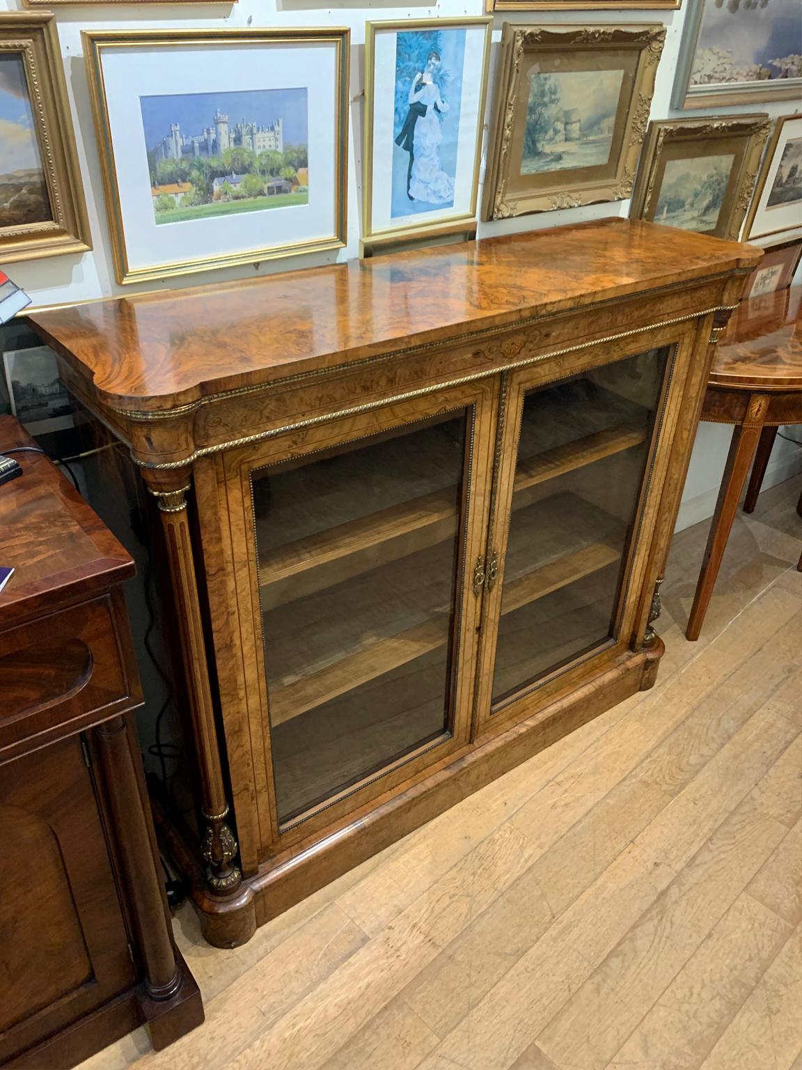 Victorian 19th Century Burr Walnut Bookcase / Cabinet 