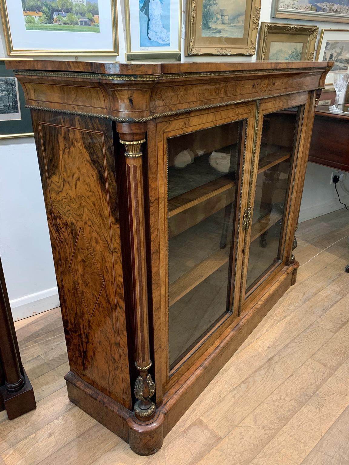 English 19th Century Burr Walnut Bookcase / Cabinet 