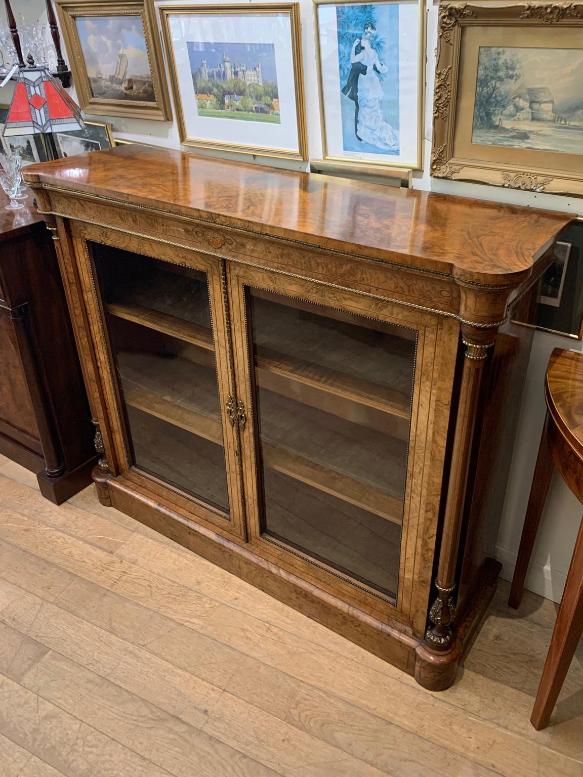 Hand-Crafted 19th Century Burr Walnut Bookcase / Cabinet 