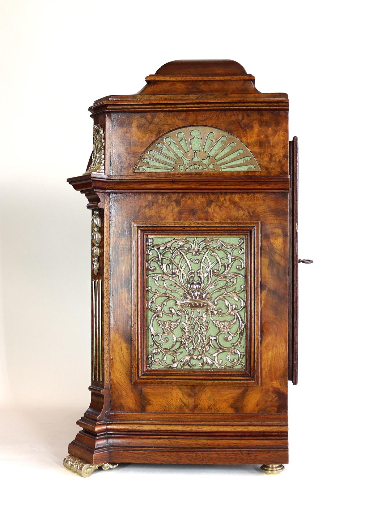 Late Victorian 19th Century Burr Walnut Bracket Clock by Lenzkirch For Sale