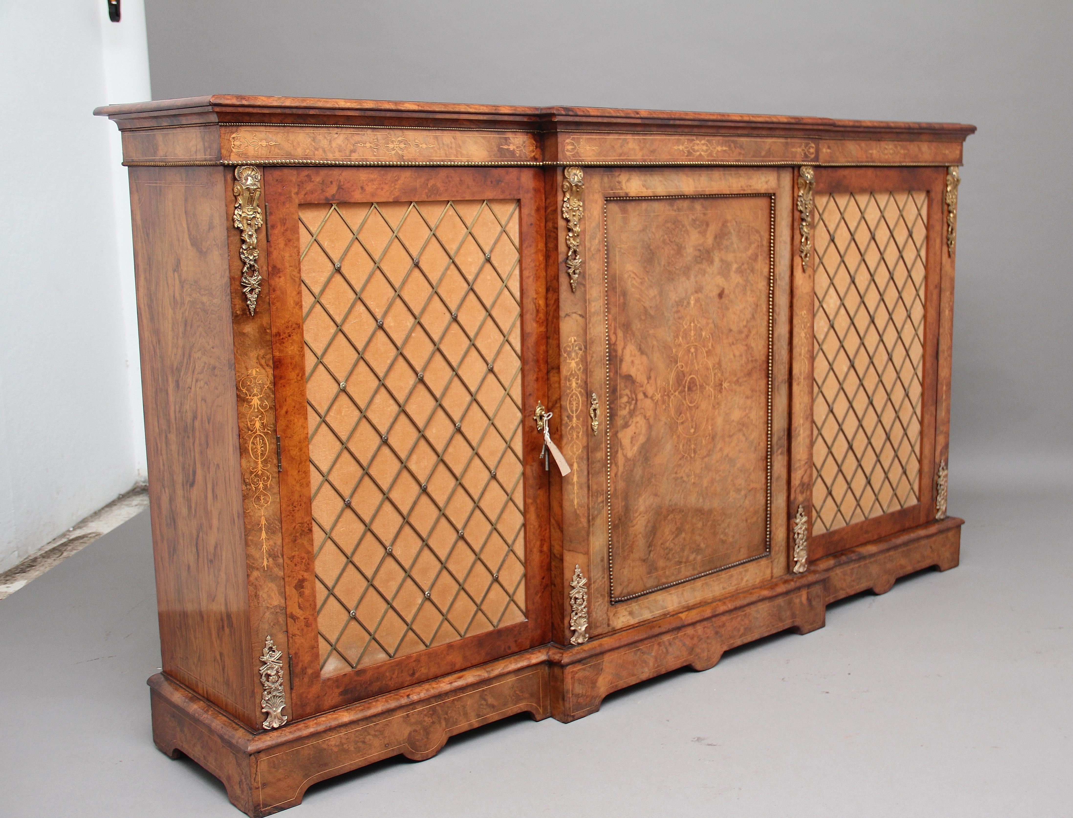 Early Victorian 19th Century Burr Walnut Breakfront Cabinet