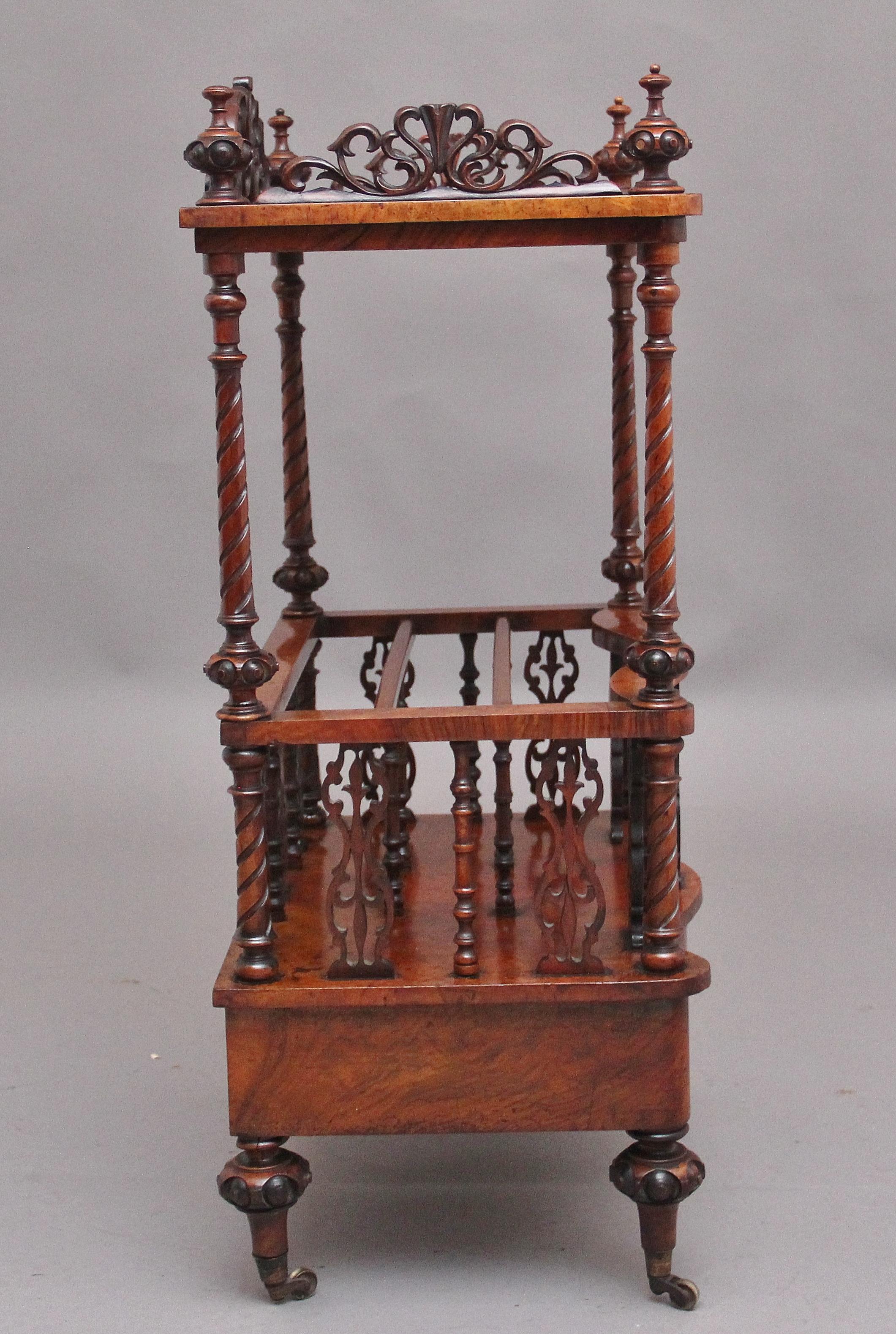 British 19th Century burr walnut Canterbury of serpentine form For Sale