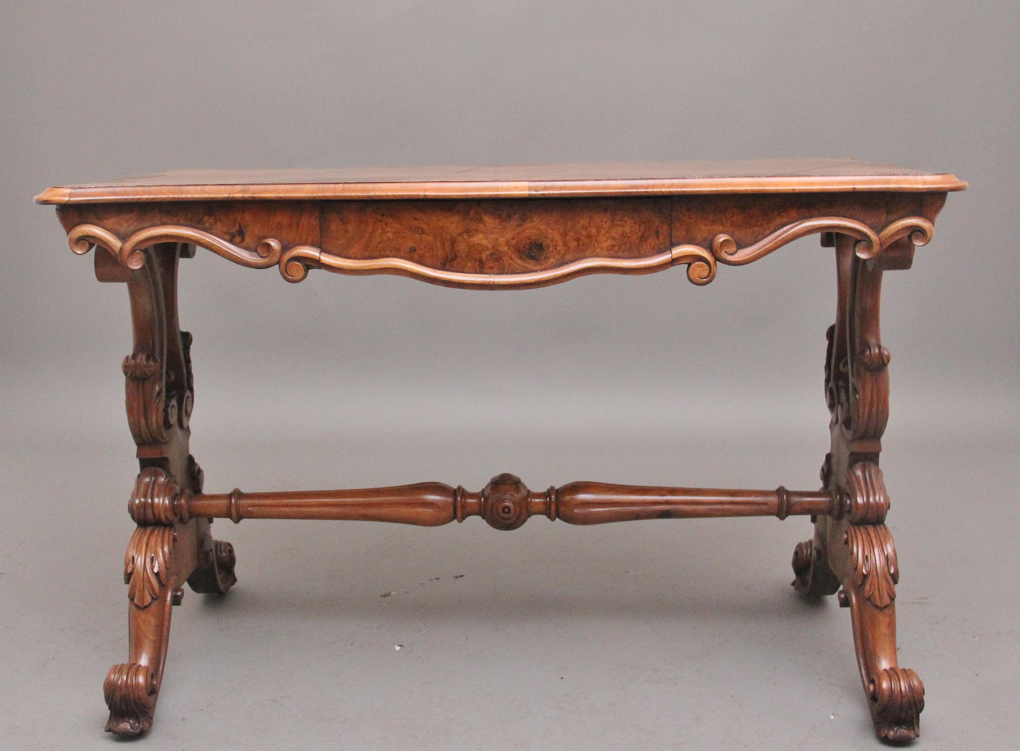 Victorian 19th Century burr walnut centre table For Sale