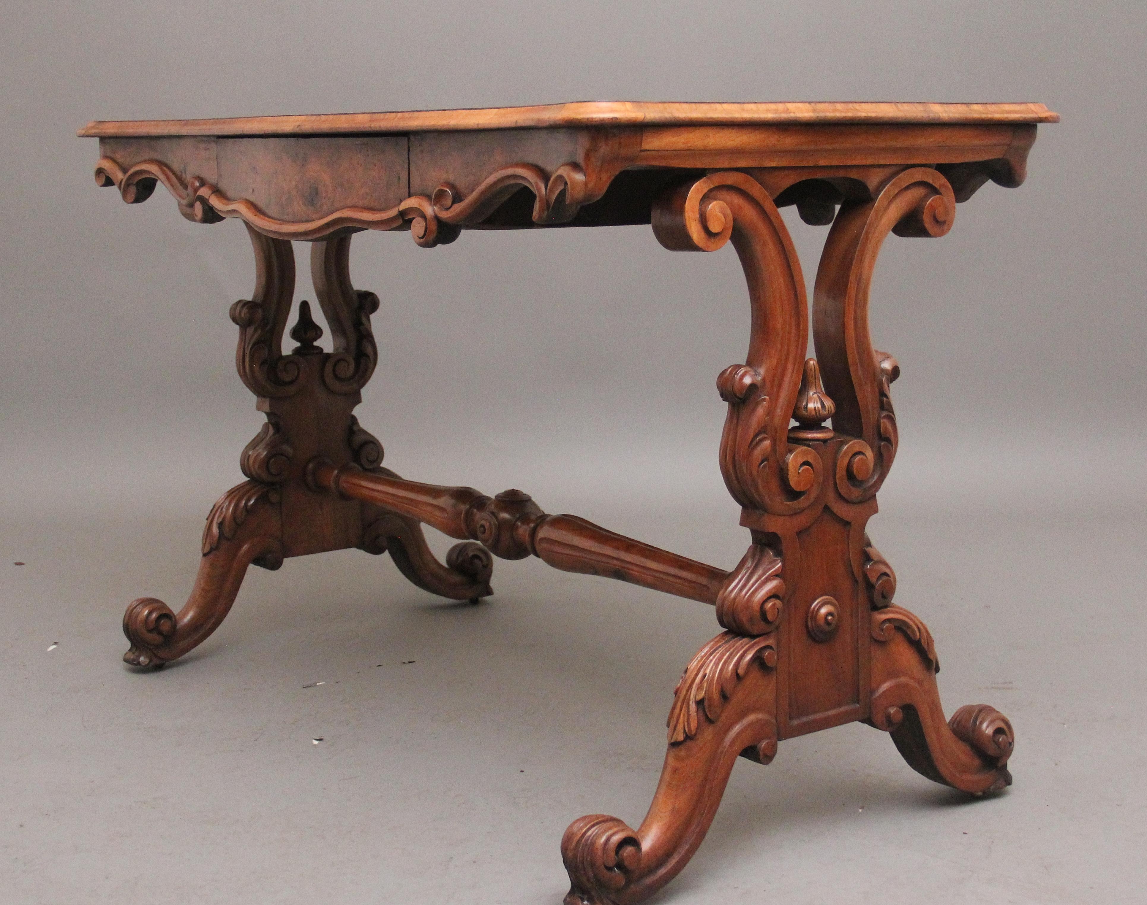 British 19th Century burr walnut centre table For Sale