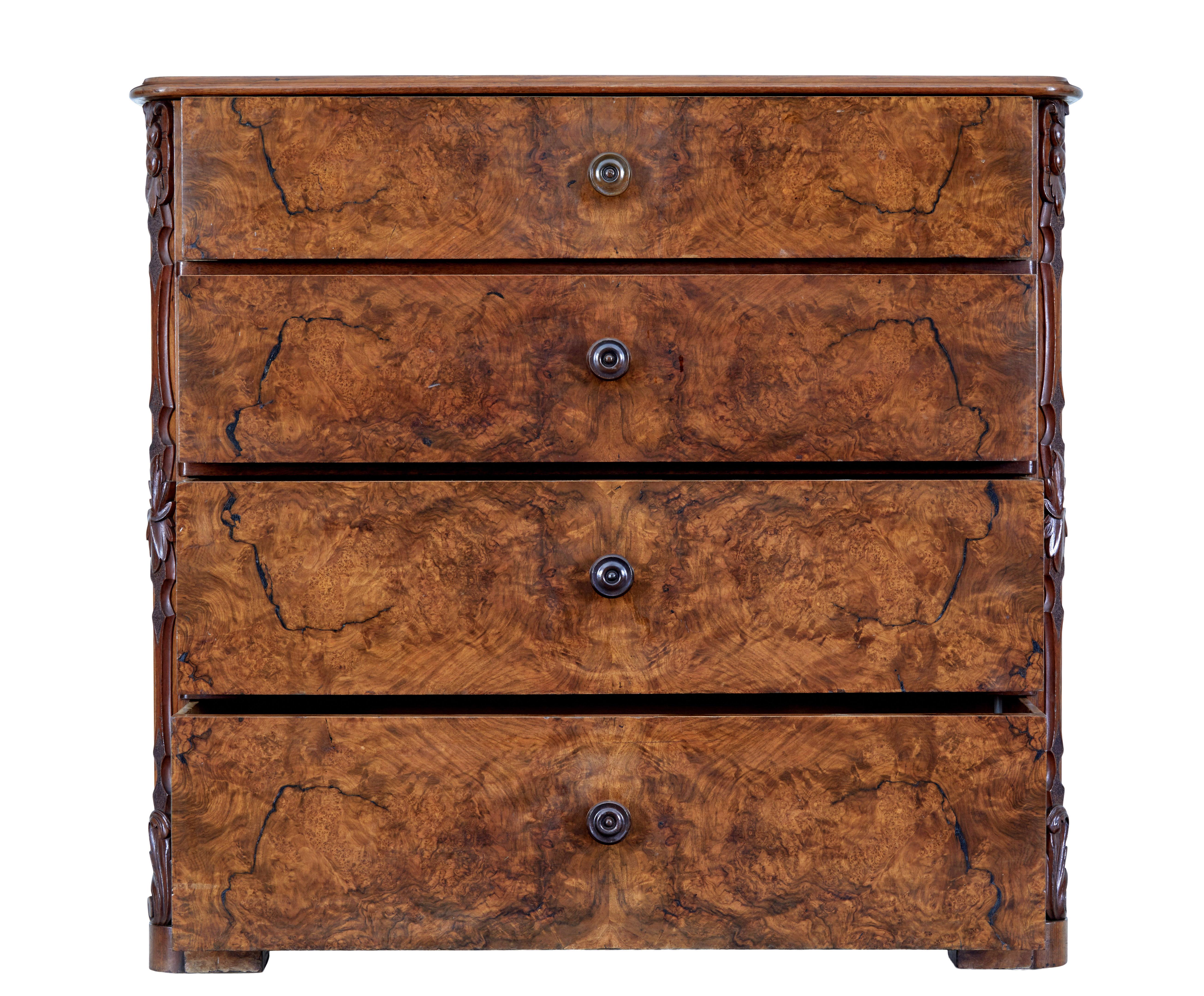 Hand-Crafted 19th Century Burr Walnut Chest of Drawers For Sale