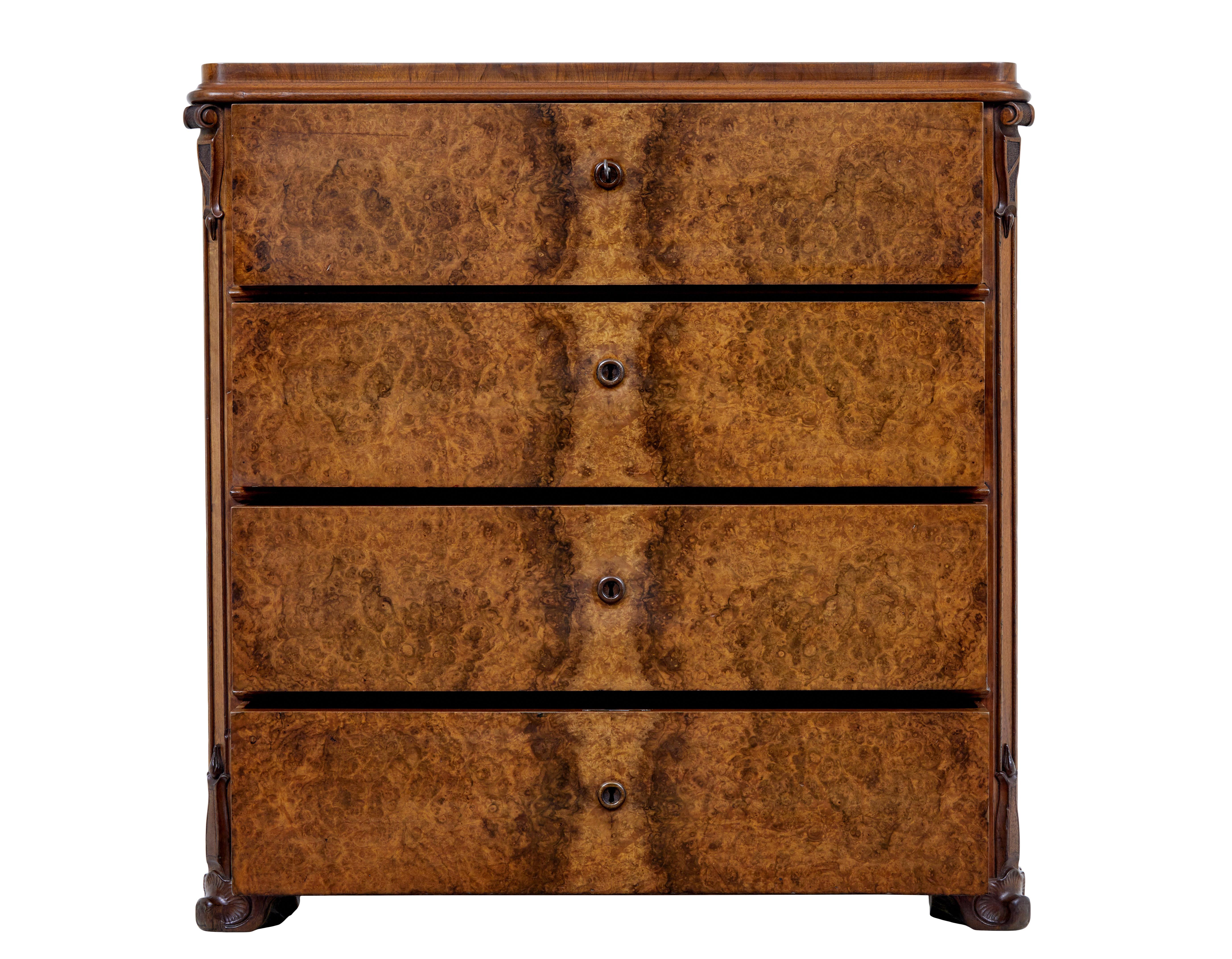 19th century burr walnut chest of drawers In Good Condition For Sale In Debenham, Suffolk