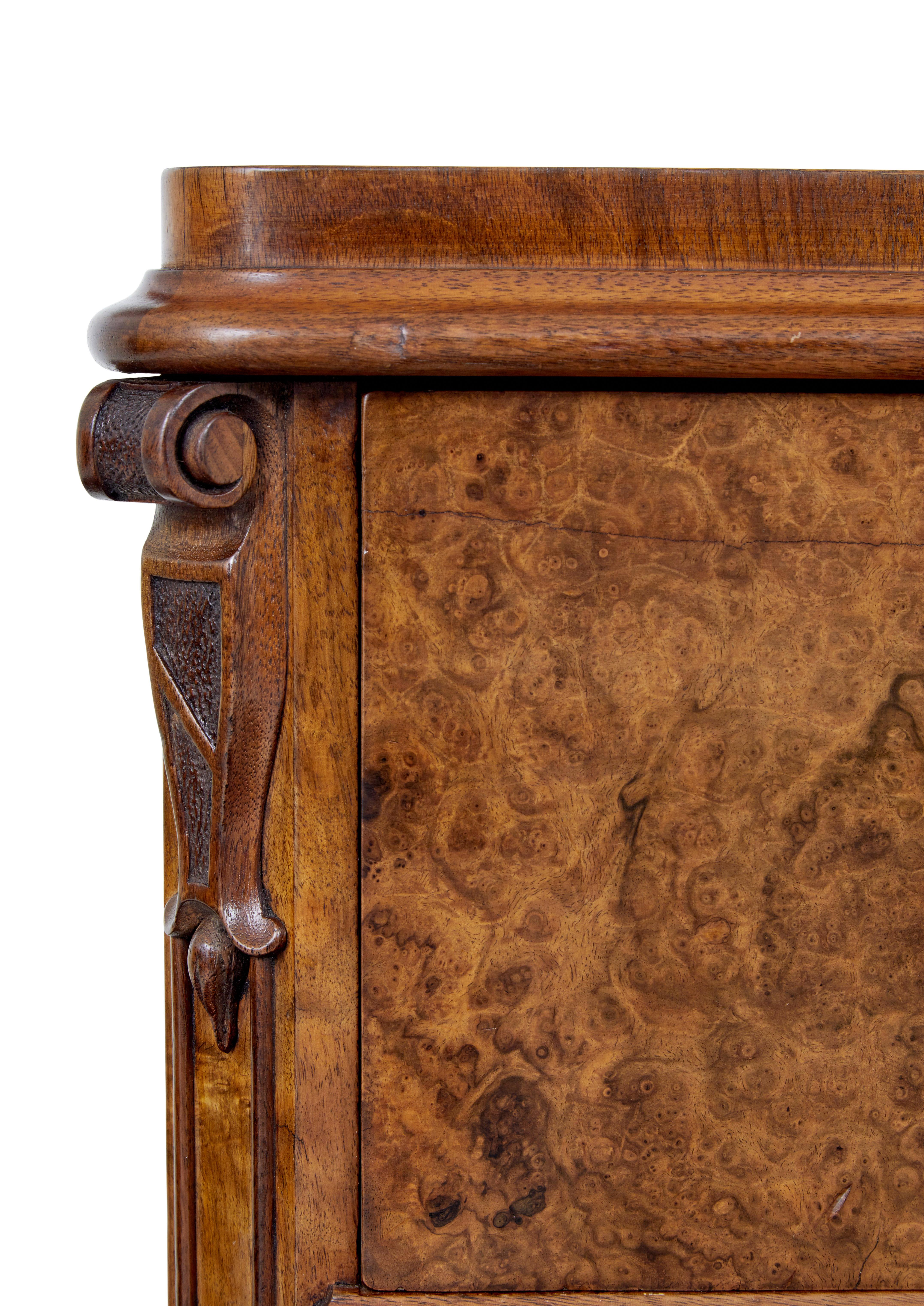 Walnut 19th century burr walnut chest of drawers For Sale