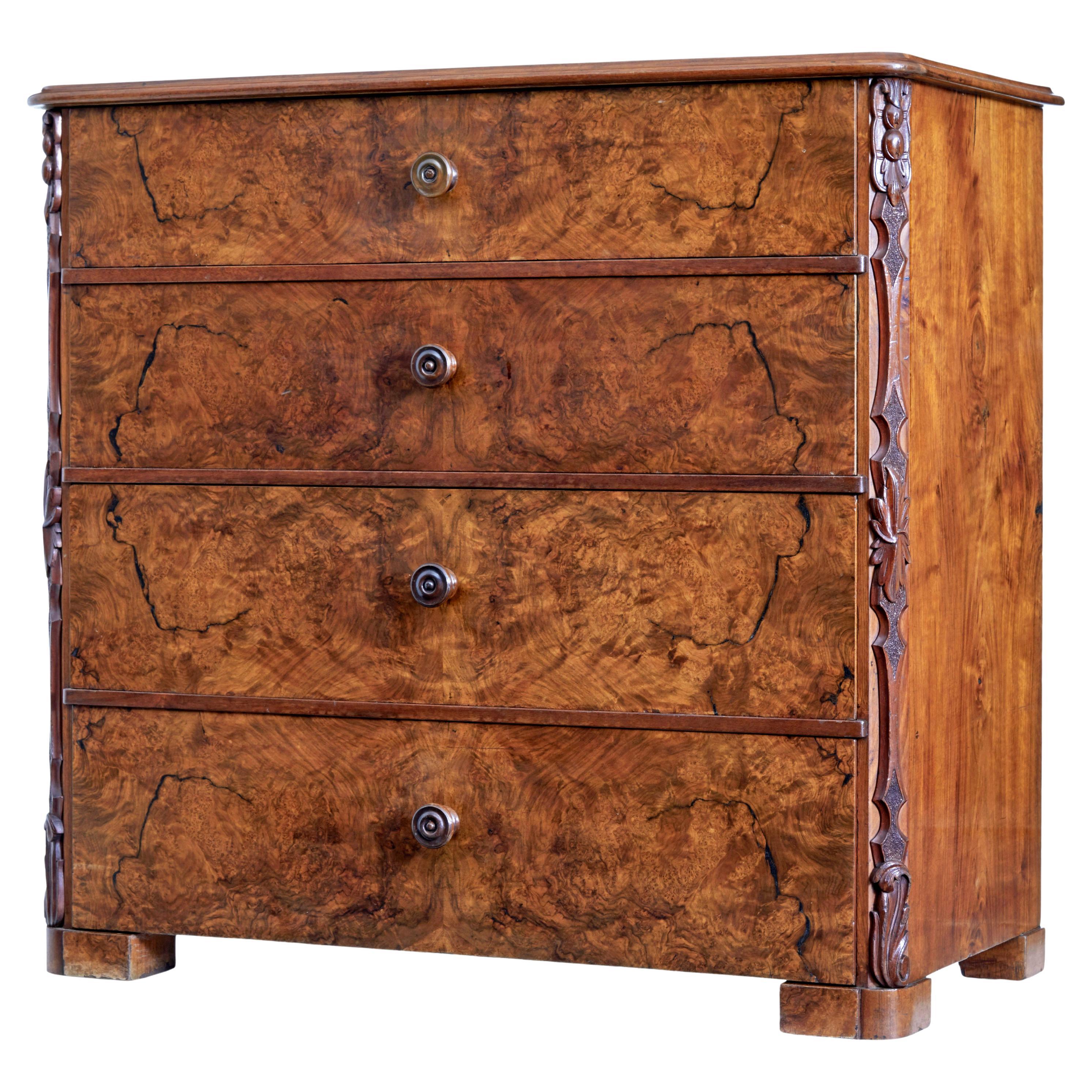19th Century Burr Walnut Chest of Drawers For Sale