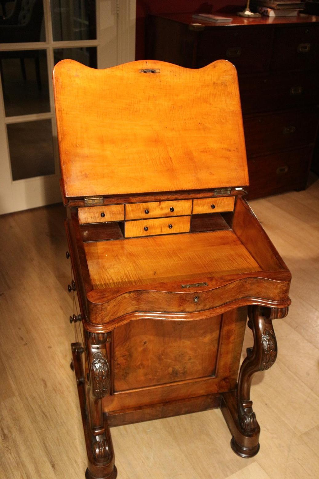 British 19th Century Burr Walnut Davenport Desk