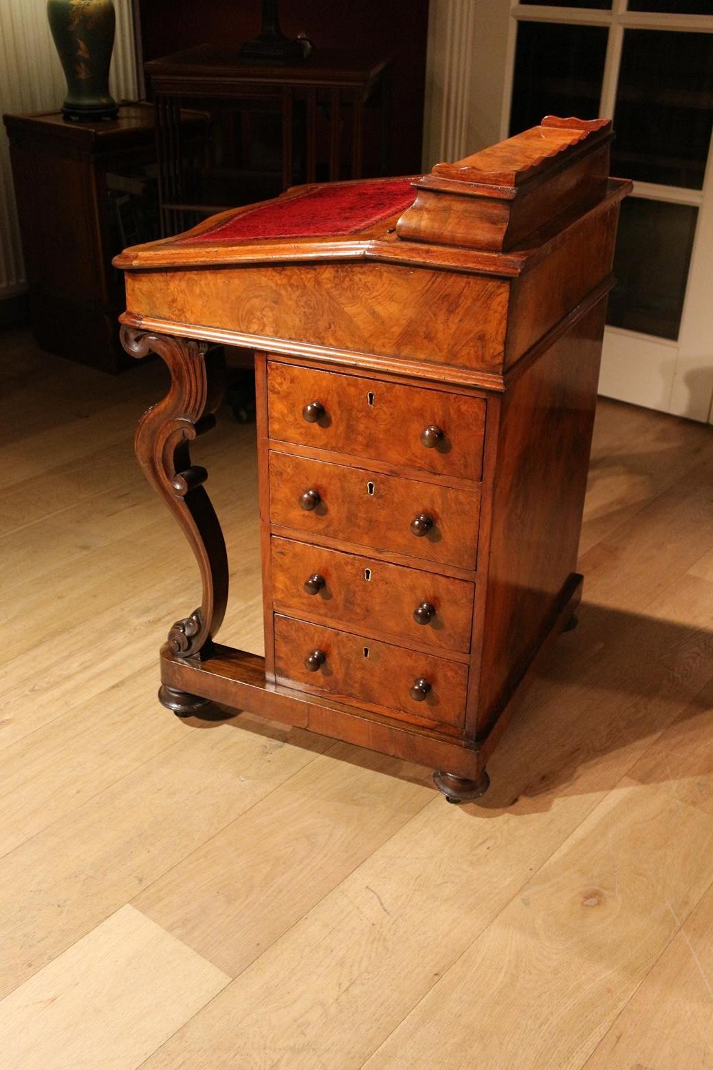 19th Century Burr Walnut Davenport Desk 1