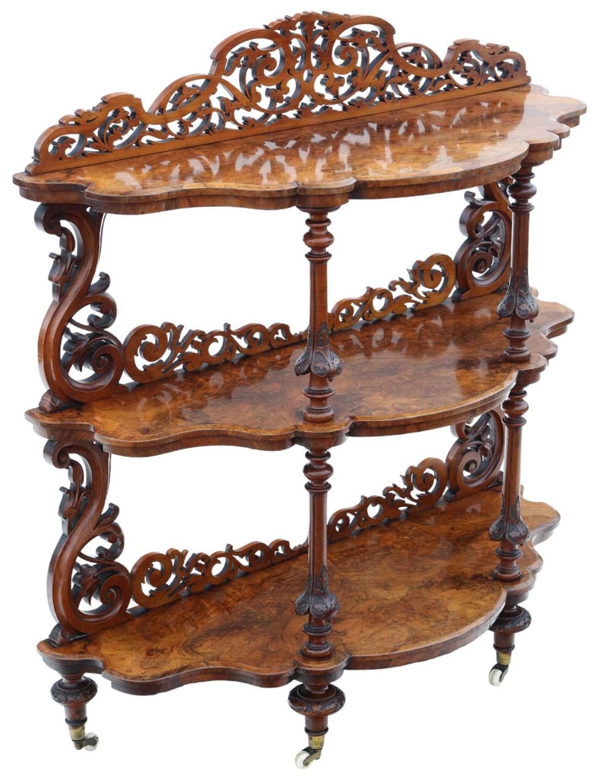 19th Century Burr Walnut Demi-Lune Console Table Quality Antique display serving For Sale 1