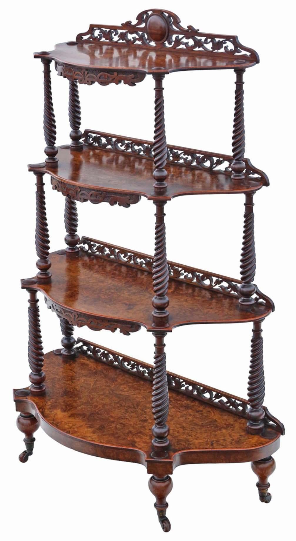 19th Century Burr Walnut Demi-Lune Console Table Quality Antique display serving For Sale 2