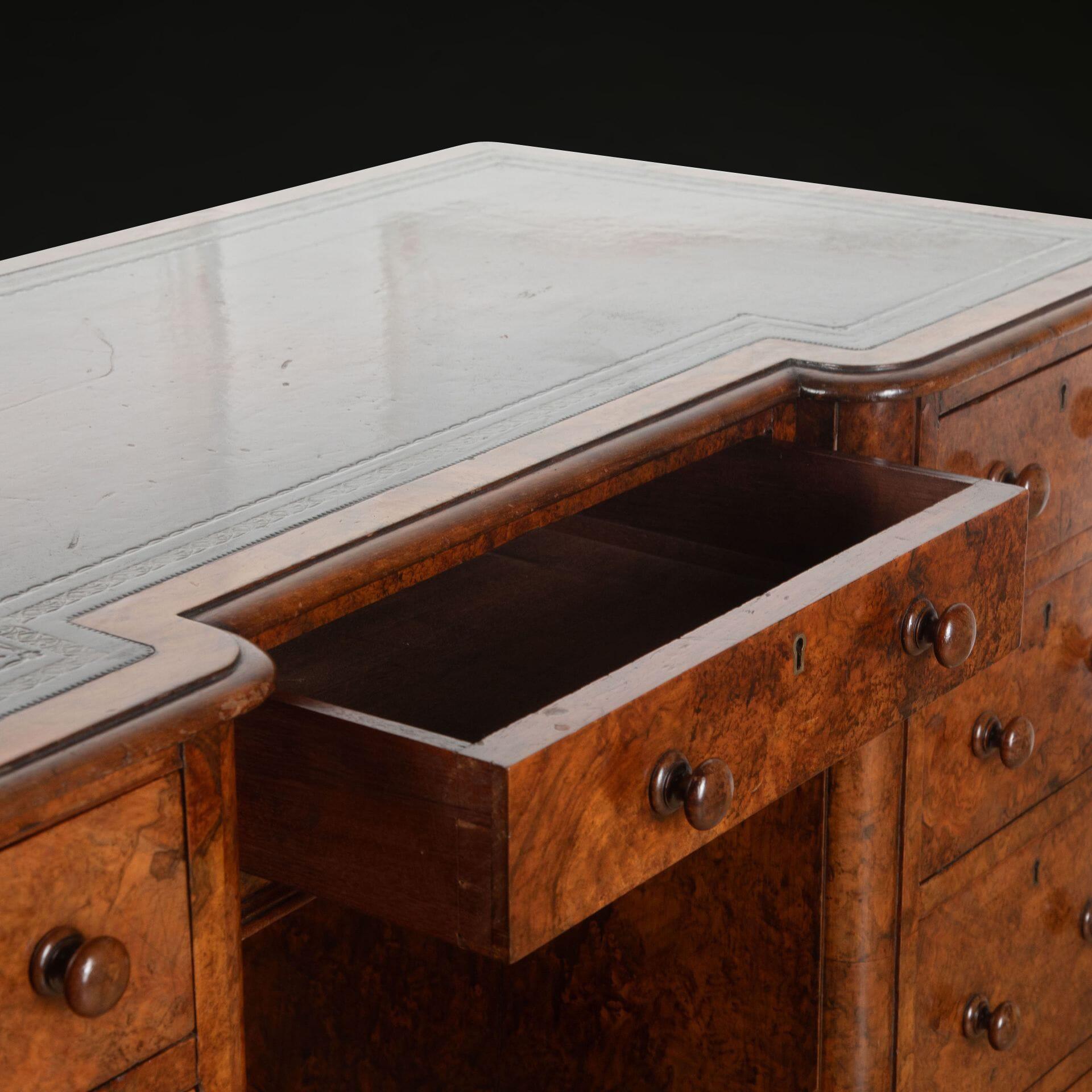 Leather 19th Century Burr Walnut Desk For Sale