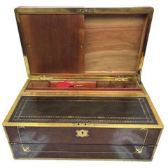 19th Century Burr Walnut Double Hinged Writing Slope with Brass Edges and Inlay