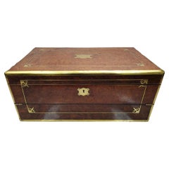 Antique 19th Century Burr Walnut Double Hinged Writing Slope with Brass Edges and Inlay