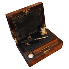 19th Century Burr Walnut Handcrafted Exquisite Writing Slope with Brass Inlay