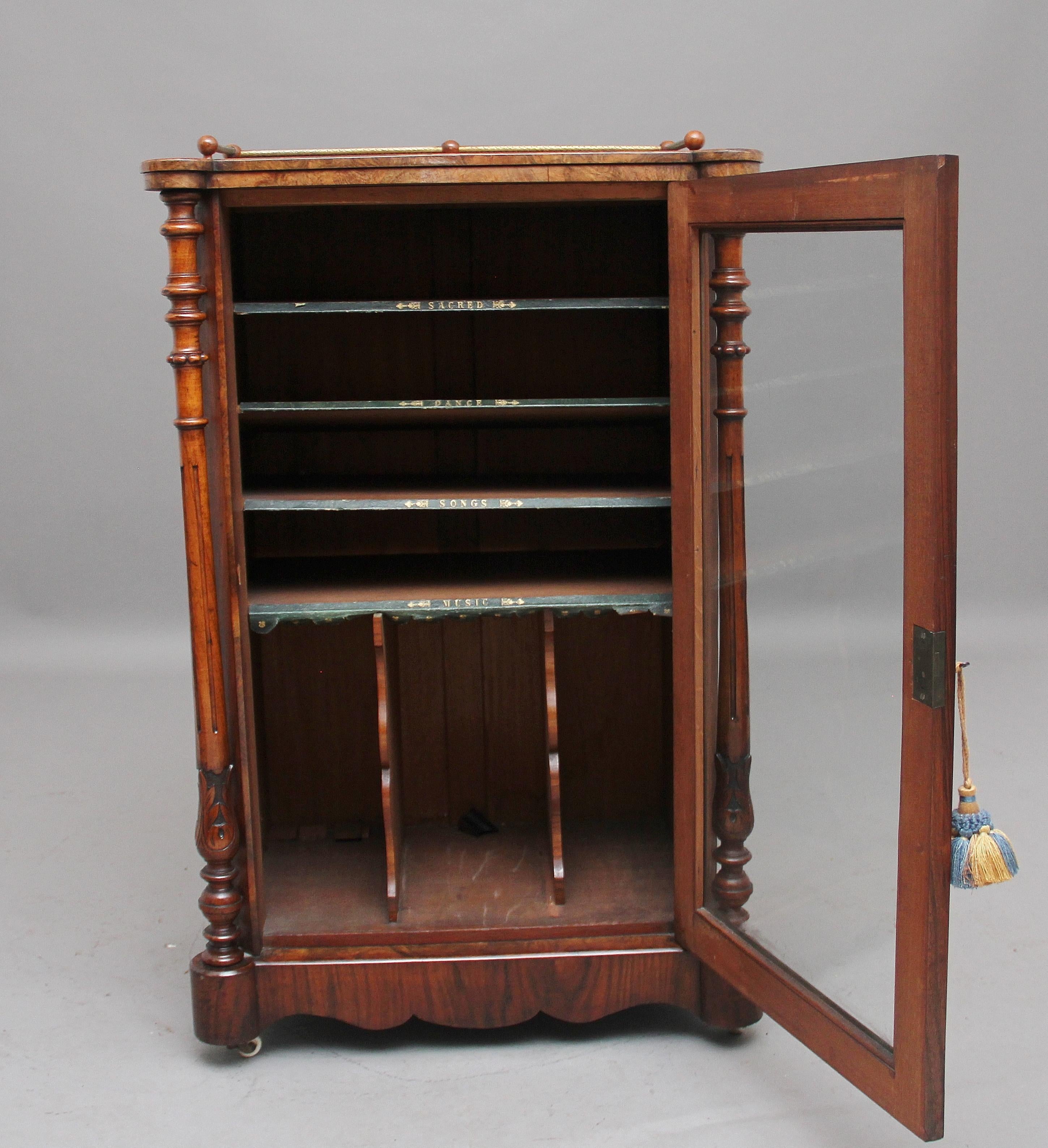 British 19th Century Burr Walnut Inlaid Music Cabinet For Sale