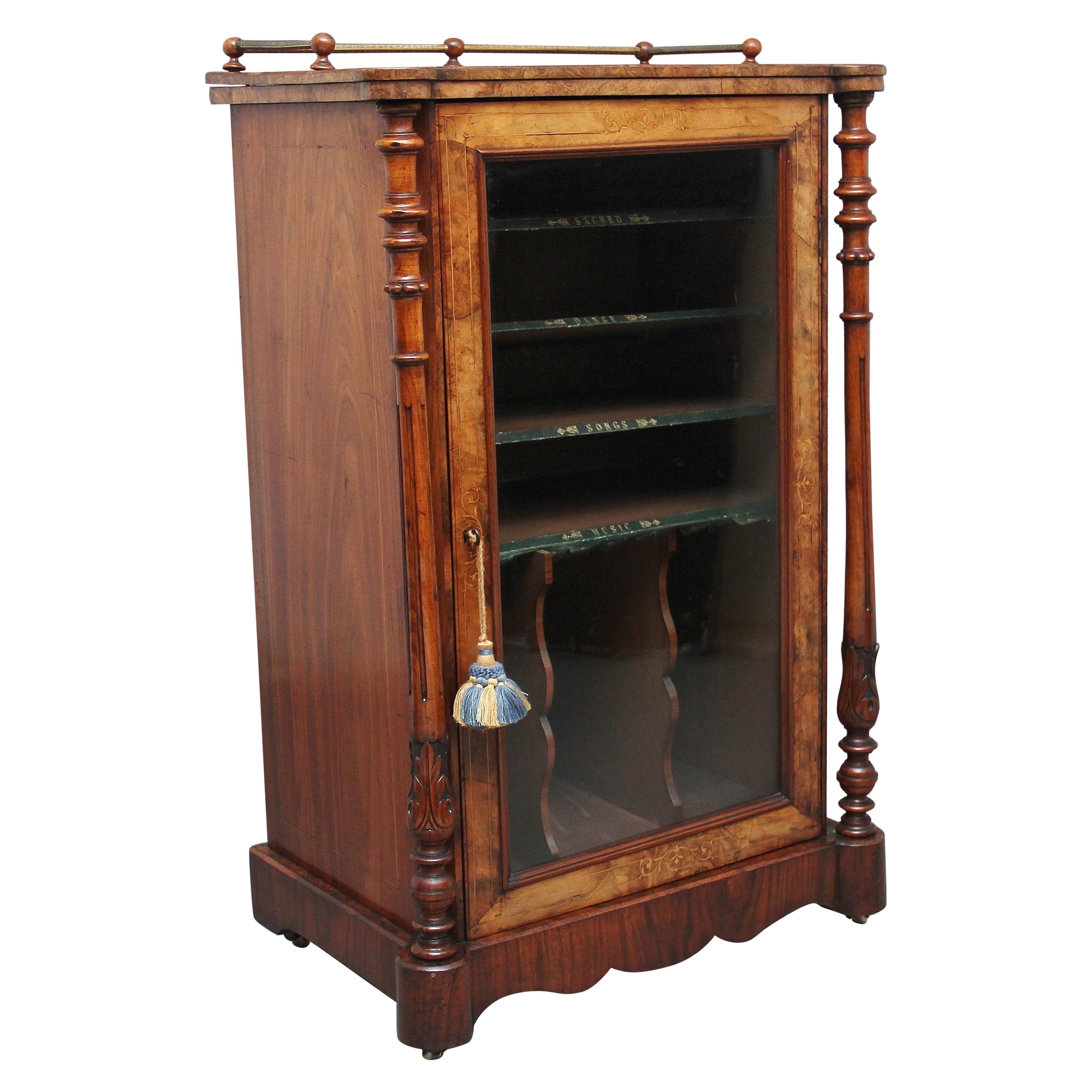 19th Century Burr Walnut Inlaid Music Cabinet For Sale