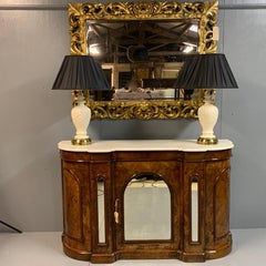 19th Century Burr Walnut Inverted Breakfront Credenza Sideboard with Marble Top